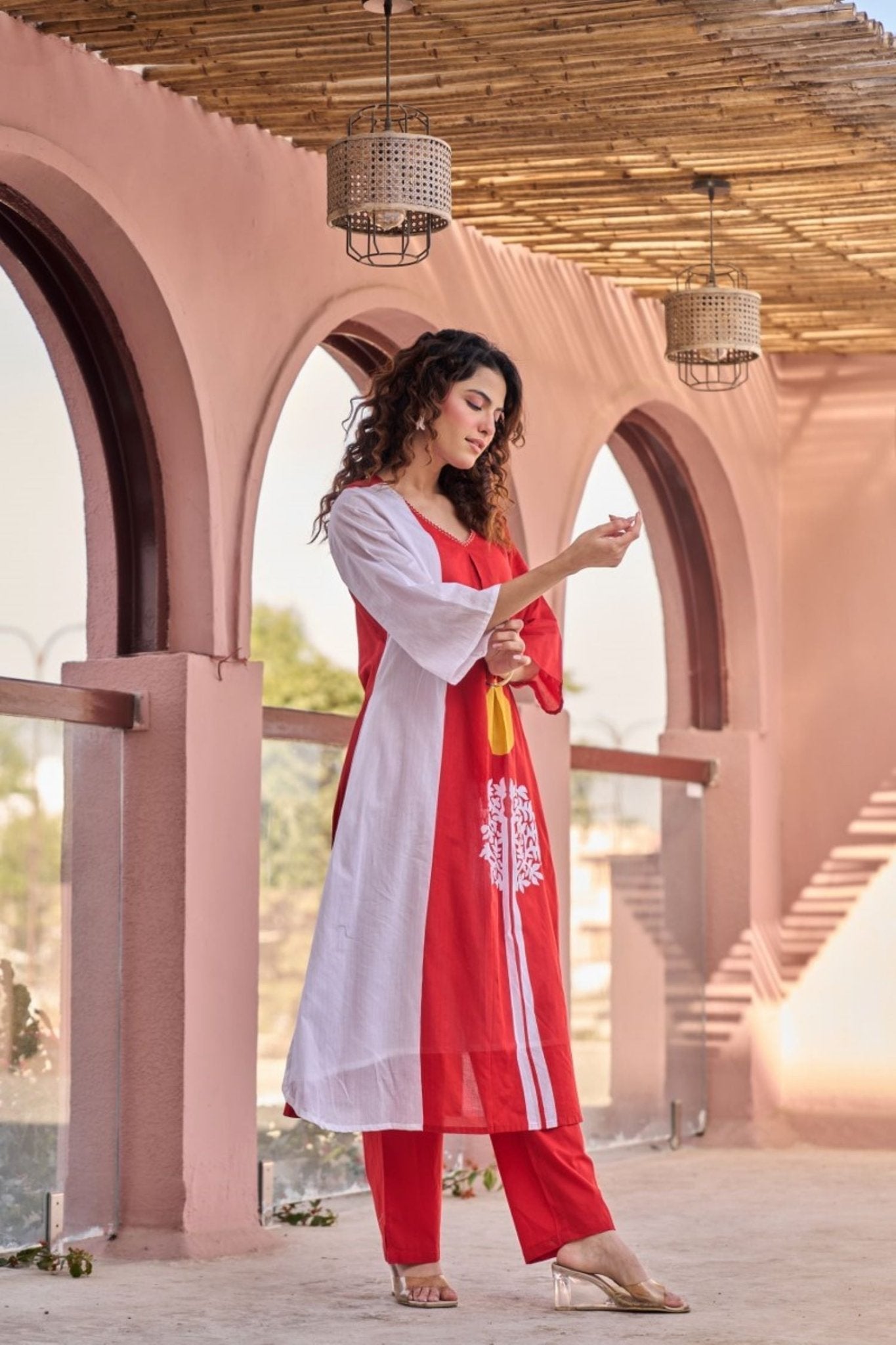 Red Muse Printed Cotton Cord Set - Freyaa USA & Canada