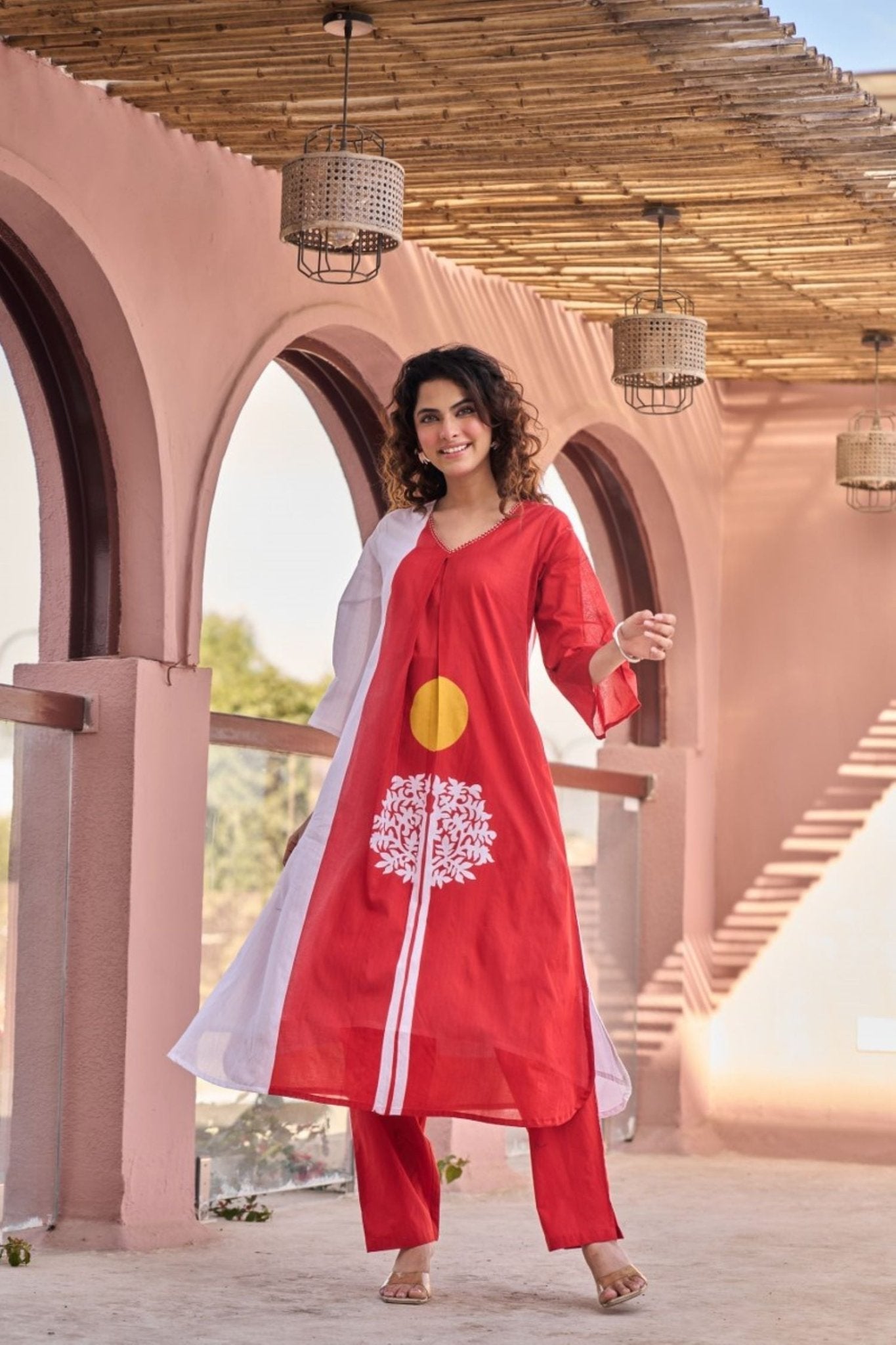 Red Muse Printed Cotton Cord Set - Freyaa USA & Canada