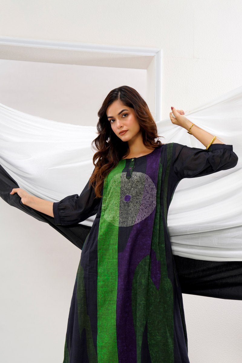Black & Green Cotton Cord Set - Freyaa USA & Canada
