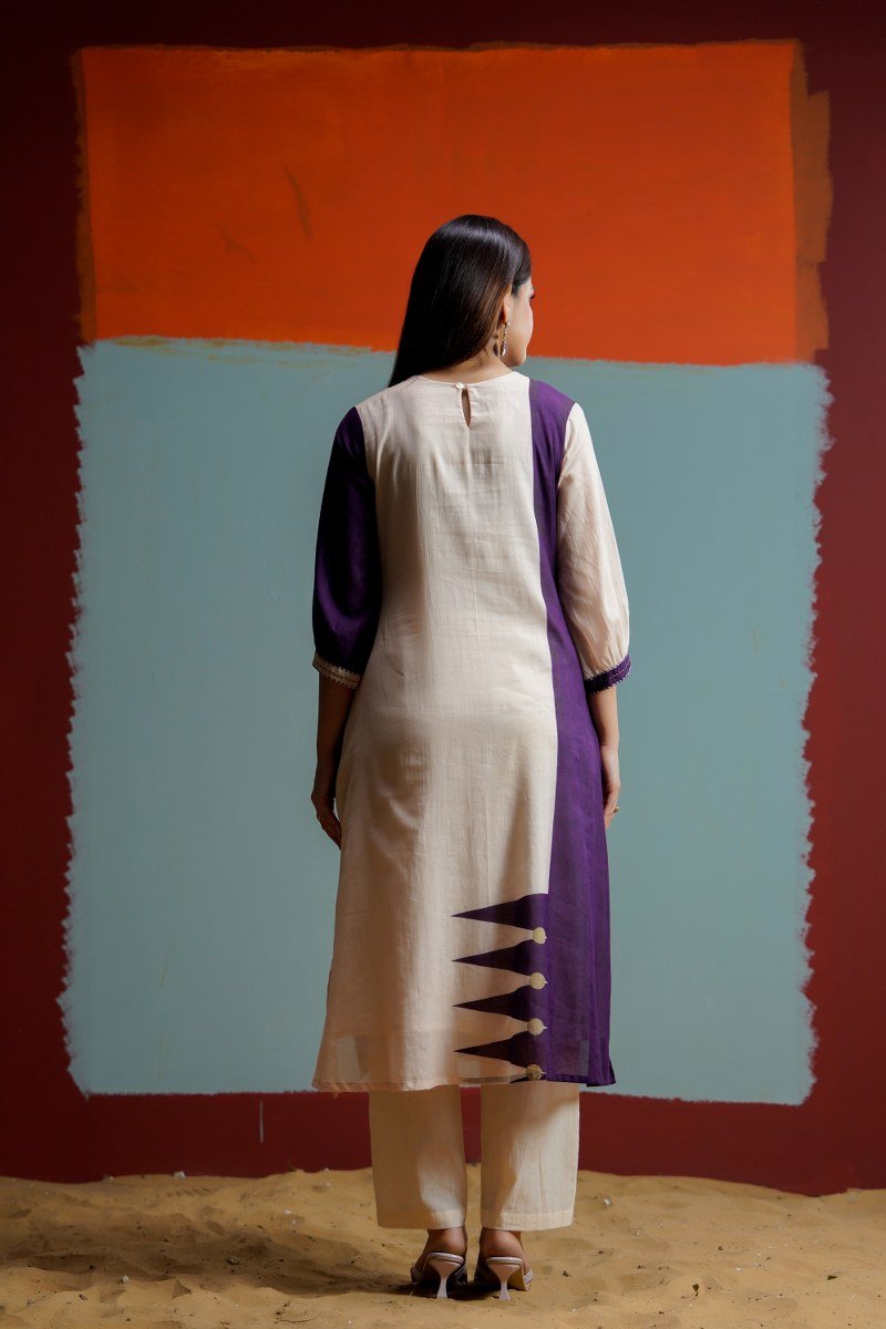 Purple & Cream Cotton Co-ord Set - Freyaa USA & Canada