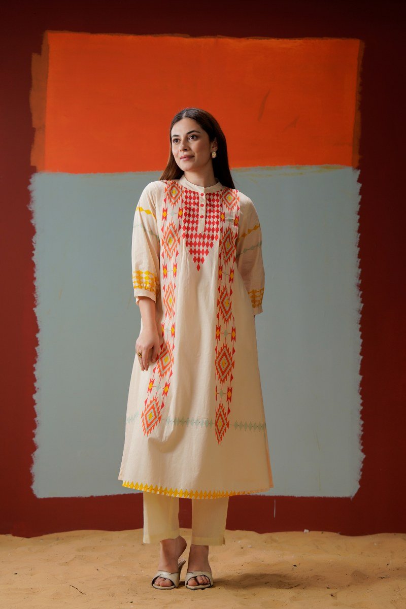 Cream Printed Cotton Co-ord Set - Freyaa USA & Canada