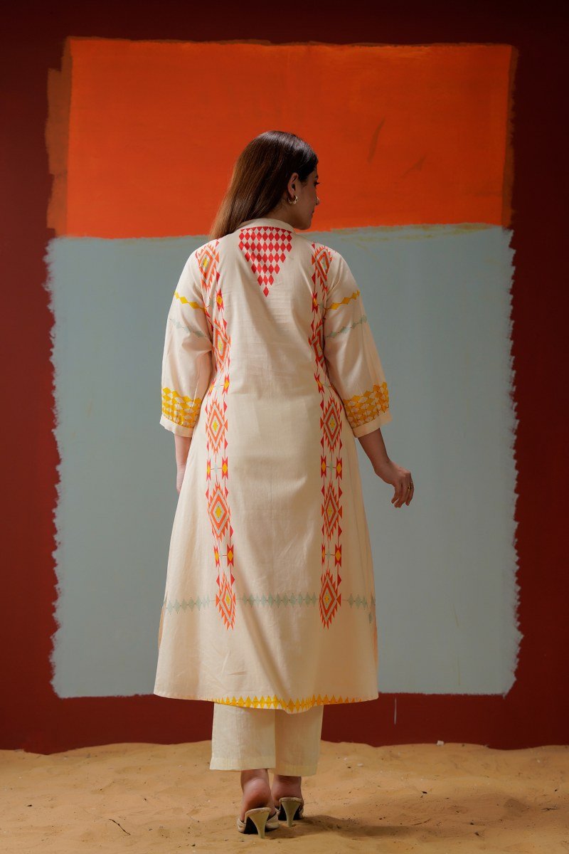 Cream Printed Cotton Co-ord Set - Freyaa USA & Canada