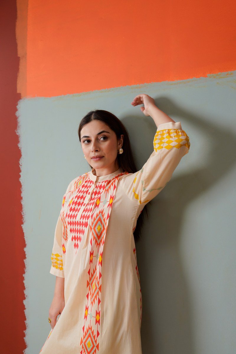 Cream Printed Cotton Co-ord Set - Freyaa USA & Canada