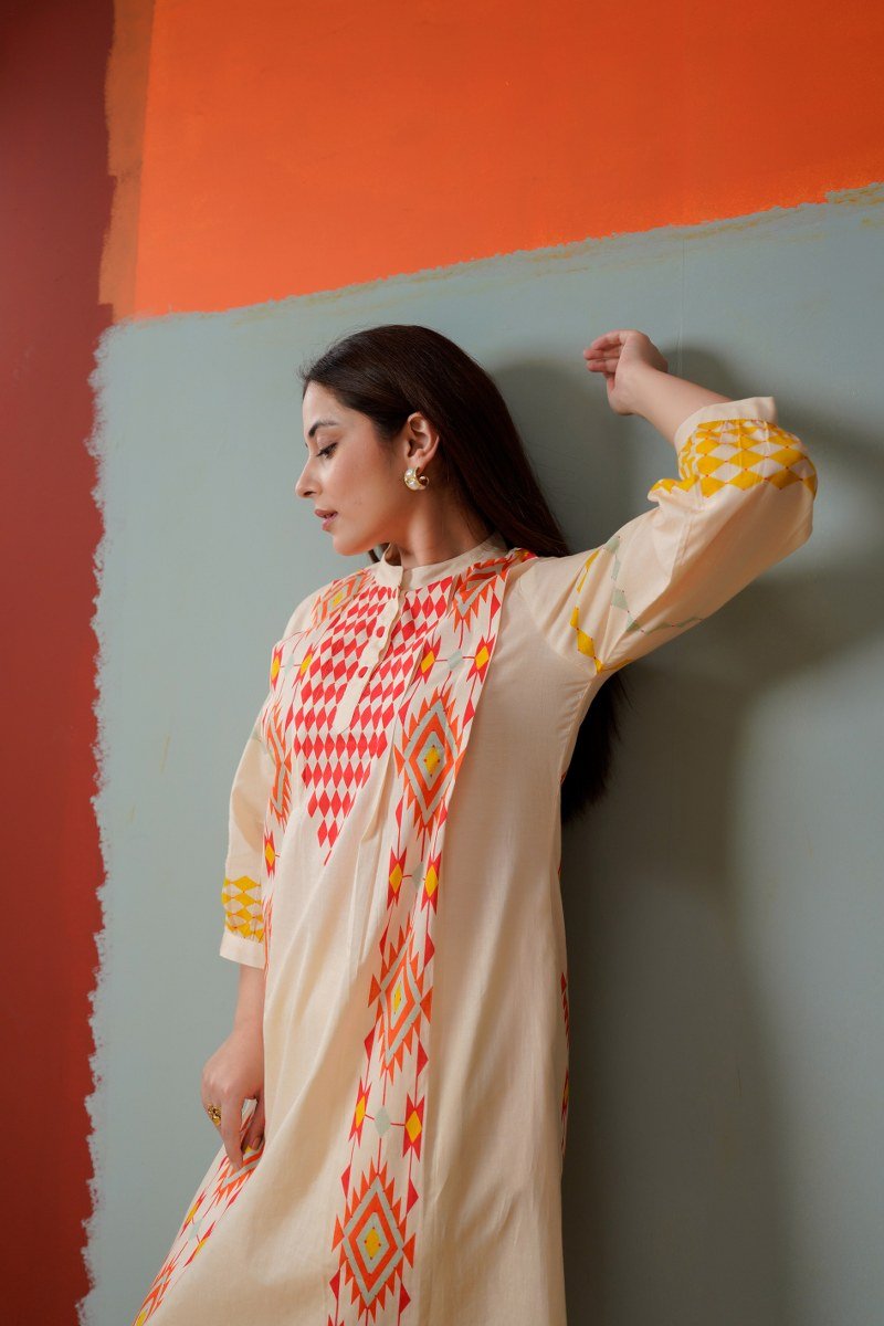 Cream Printed Cotton Co-ord Set - Freyaa USA & Canada