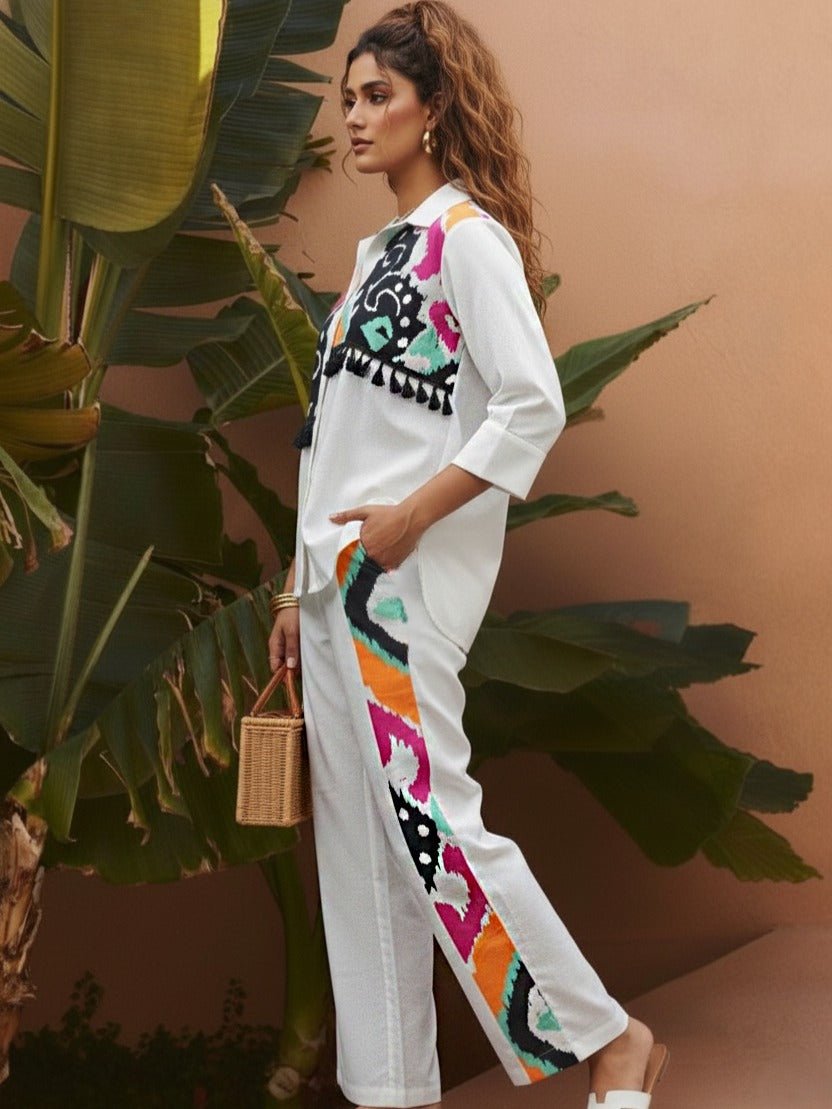White Chic Multicolor Printed Co-ord Set - Freyaa USA & Canada
