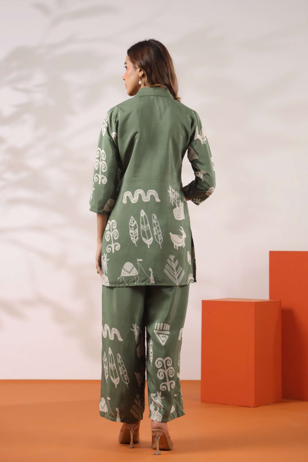 Green Co-ord Set with Tribal Print Pattern - Freyaa USA & Canada