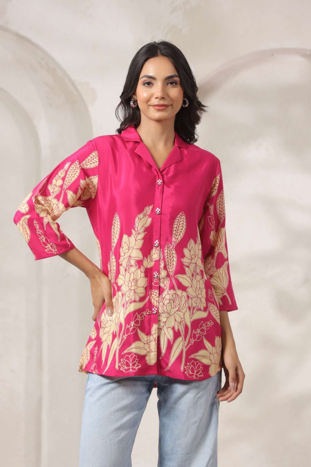 Rani Satin Shirt with Digital Print Design - Freyaa USA & Canada