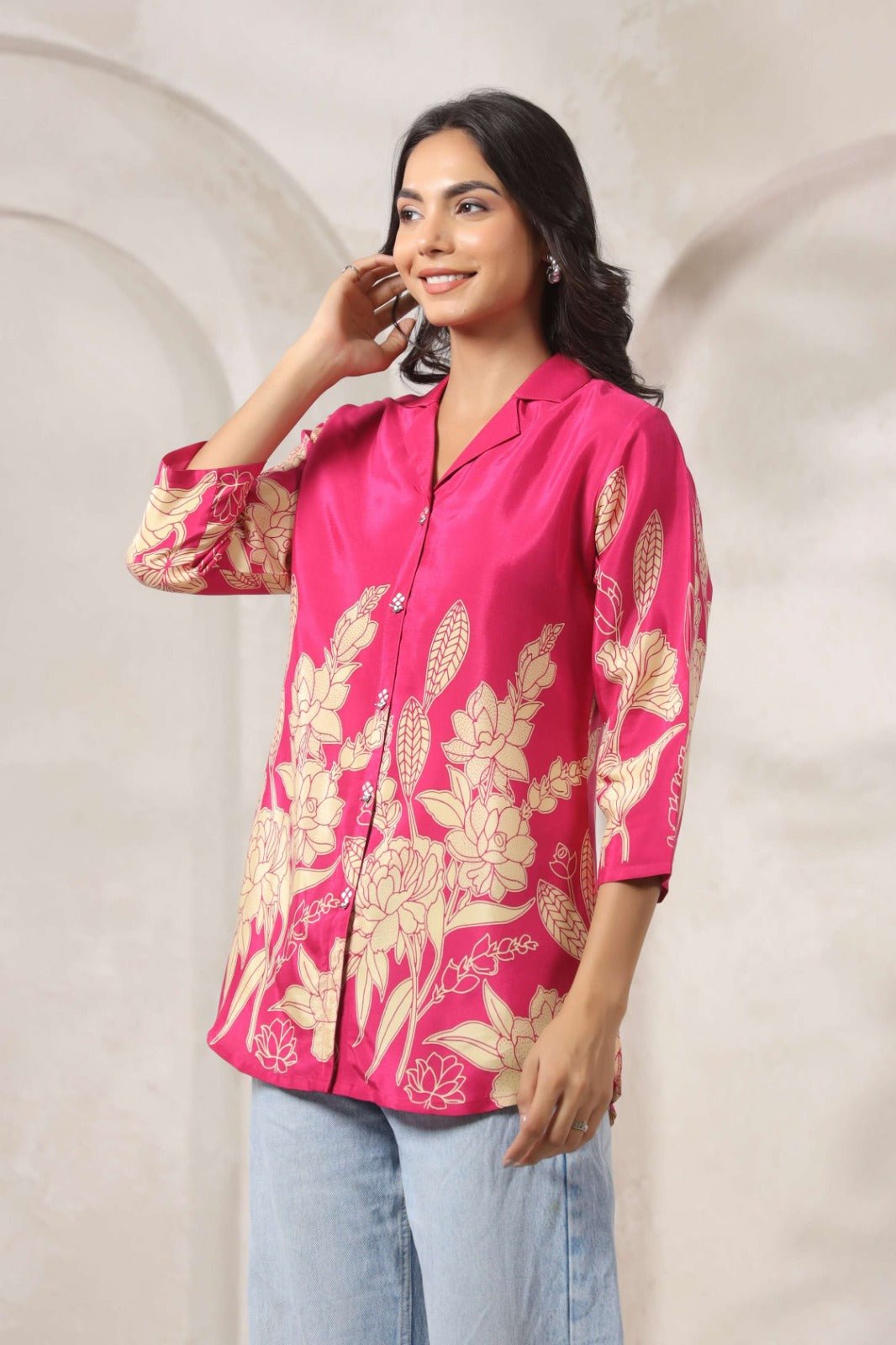 Rani Satin Shirt with Digital Print Design - Freyaa USA & Canada