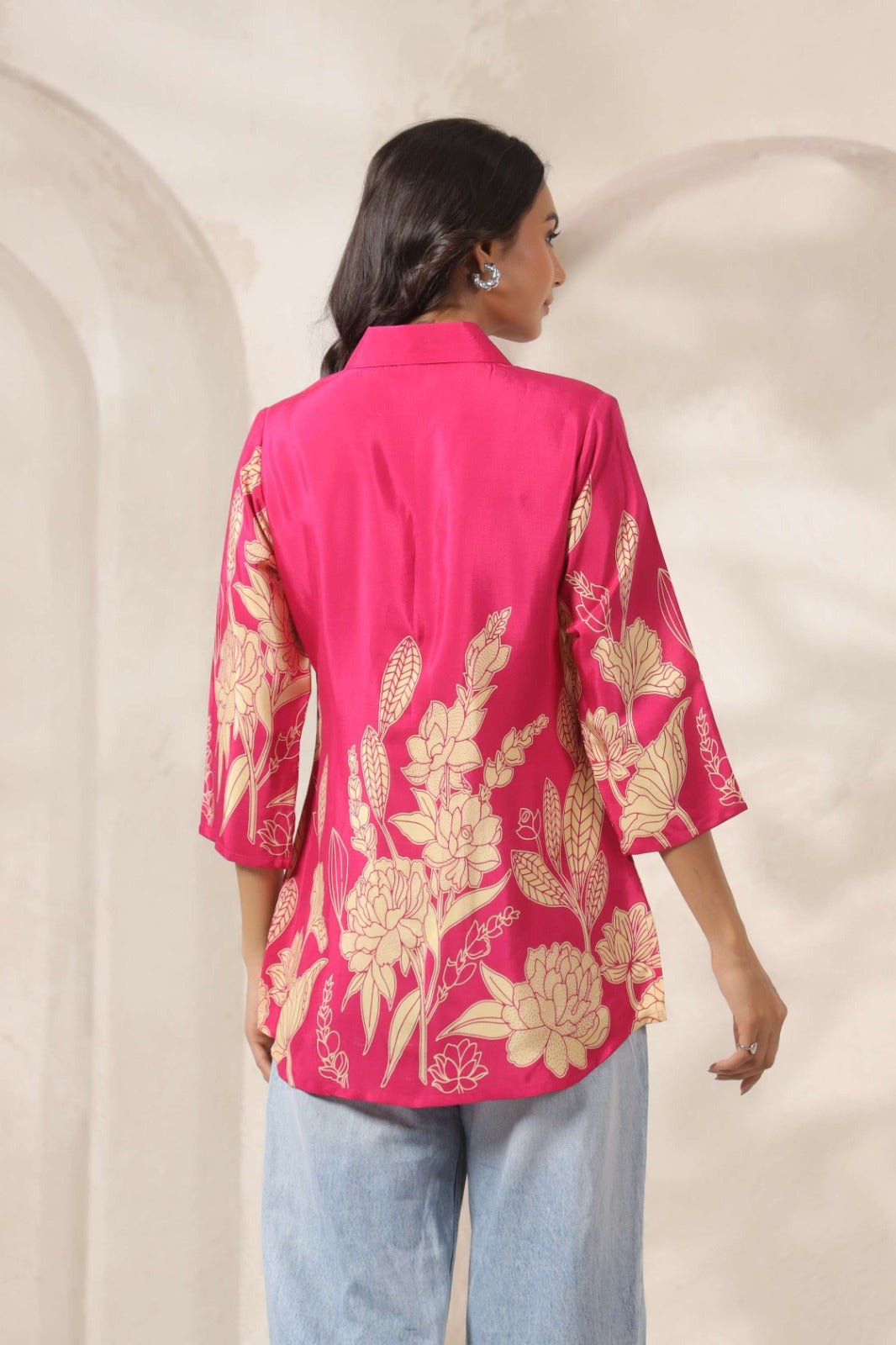Rani Satin Shirt with Digital Print Design - Freyaa USA & Canada
