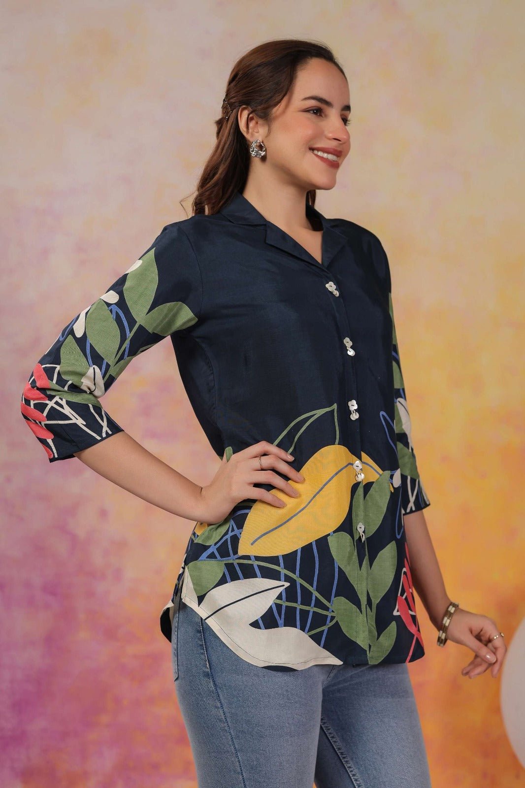 Blue Floral Printed Cotton Top - Freyaa USA & Canada
