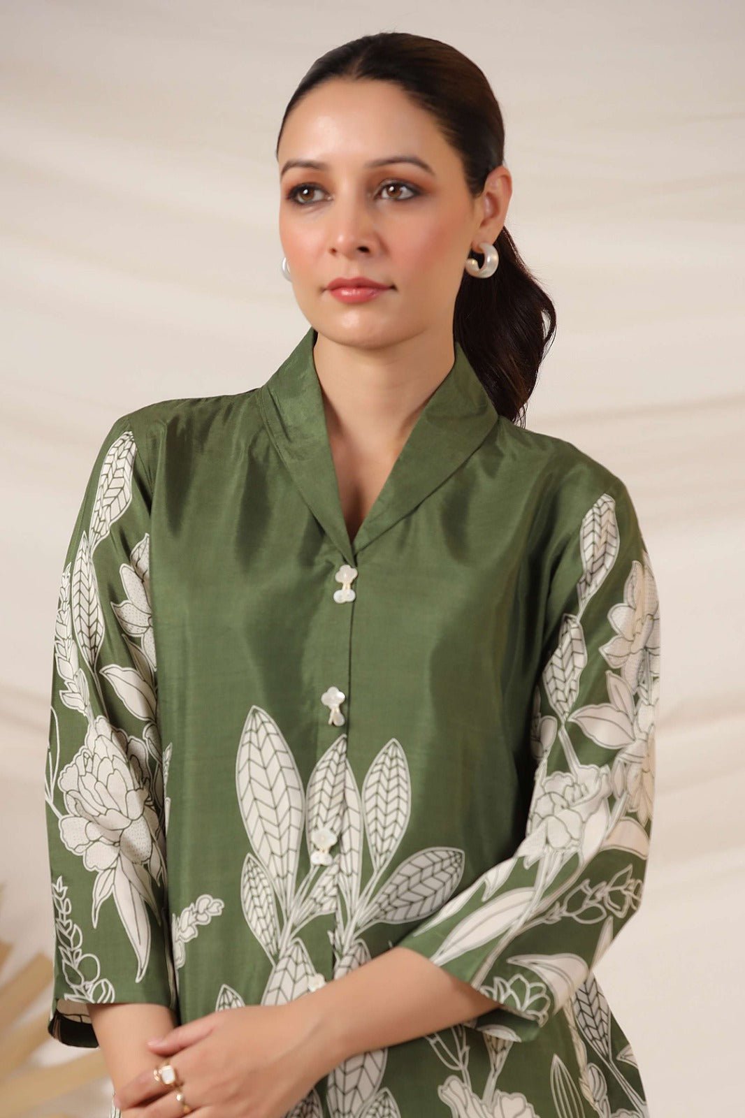 Chic Green Top with Contemporary Digital Print - Freyaa USA & Canada