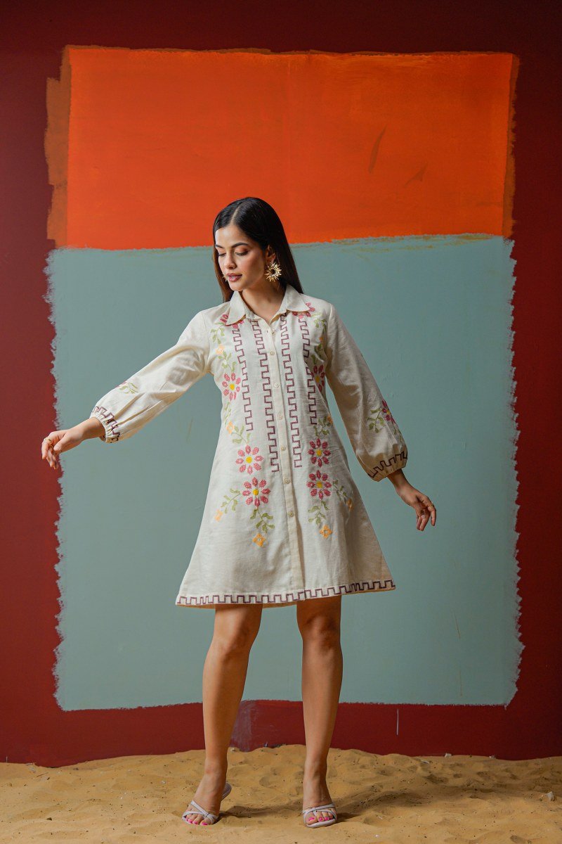 Relaxed Fit Collar Shirt Button Down Tunic Dress - Freyaa USA & Canada