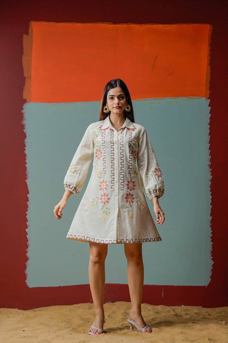Relaxed Fit Collar Shirt Button Down Tunic Dress - Freyaa USA & Canada