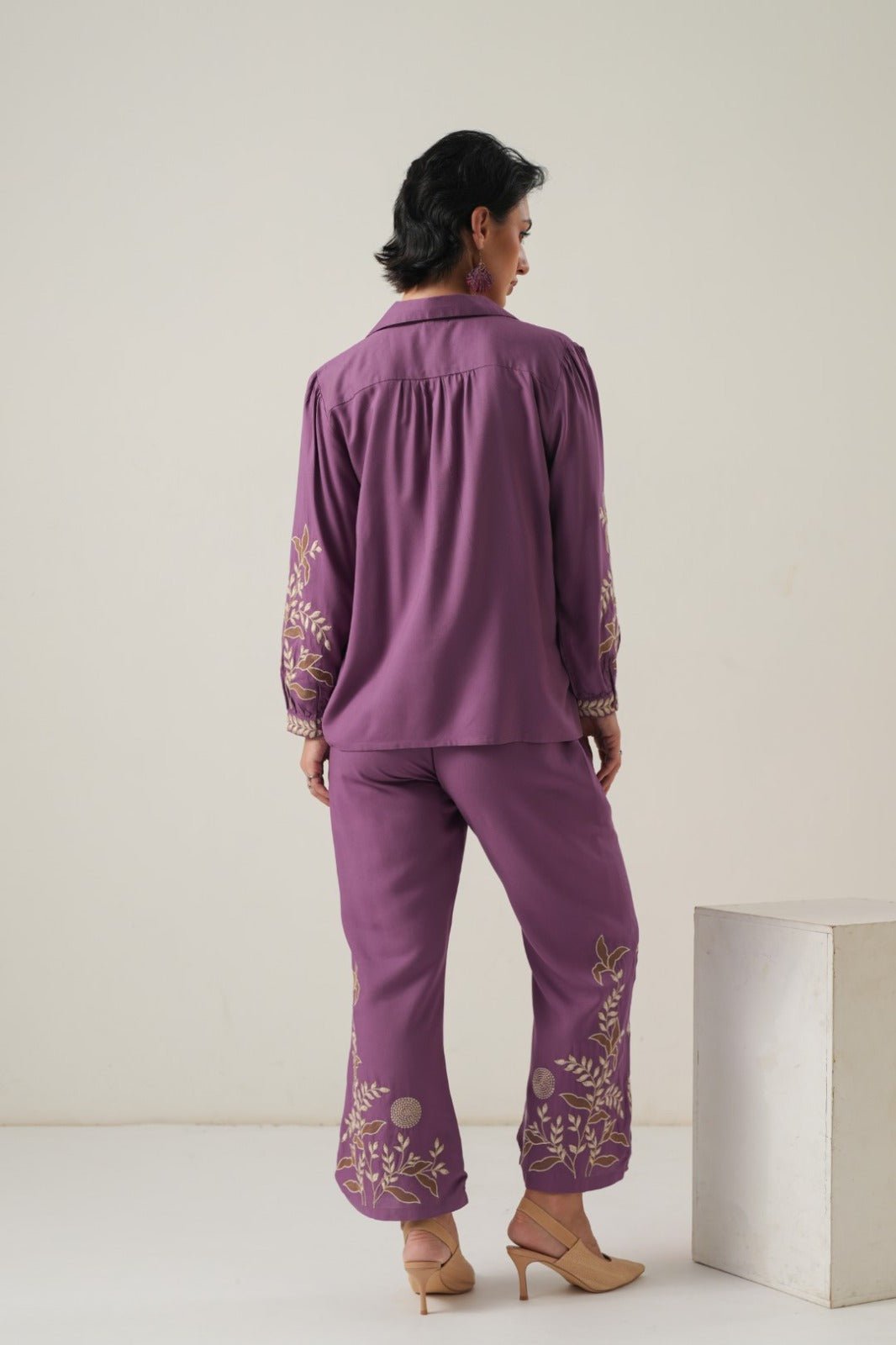 Eggplant Cotton Co-ord Set with Embroidery - Freyaa USA & Canada