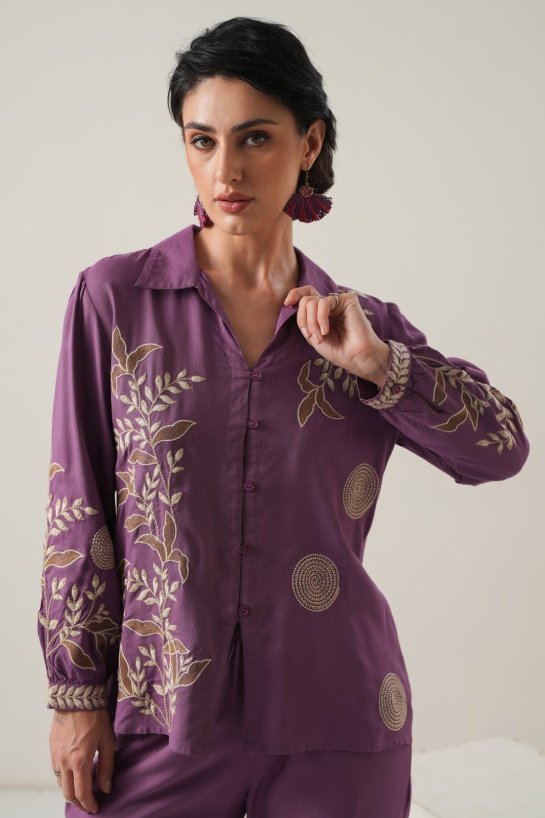 Eggplant Cotton Co-ord Set with Embroidery - Freyaa USA & Canada