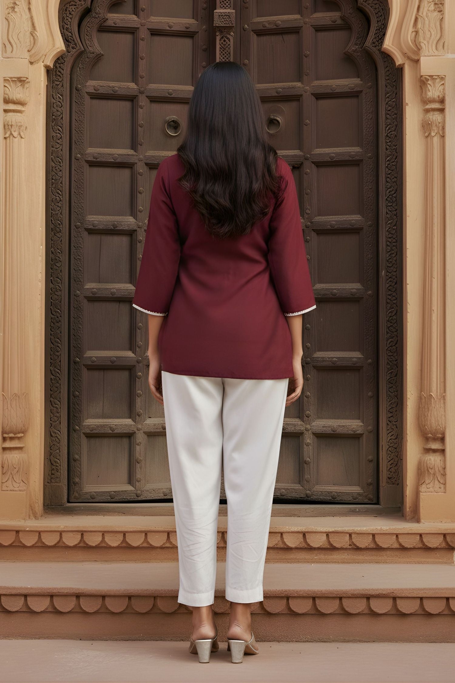 Maroon Wrap-Style Asymmetric Top