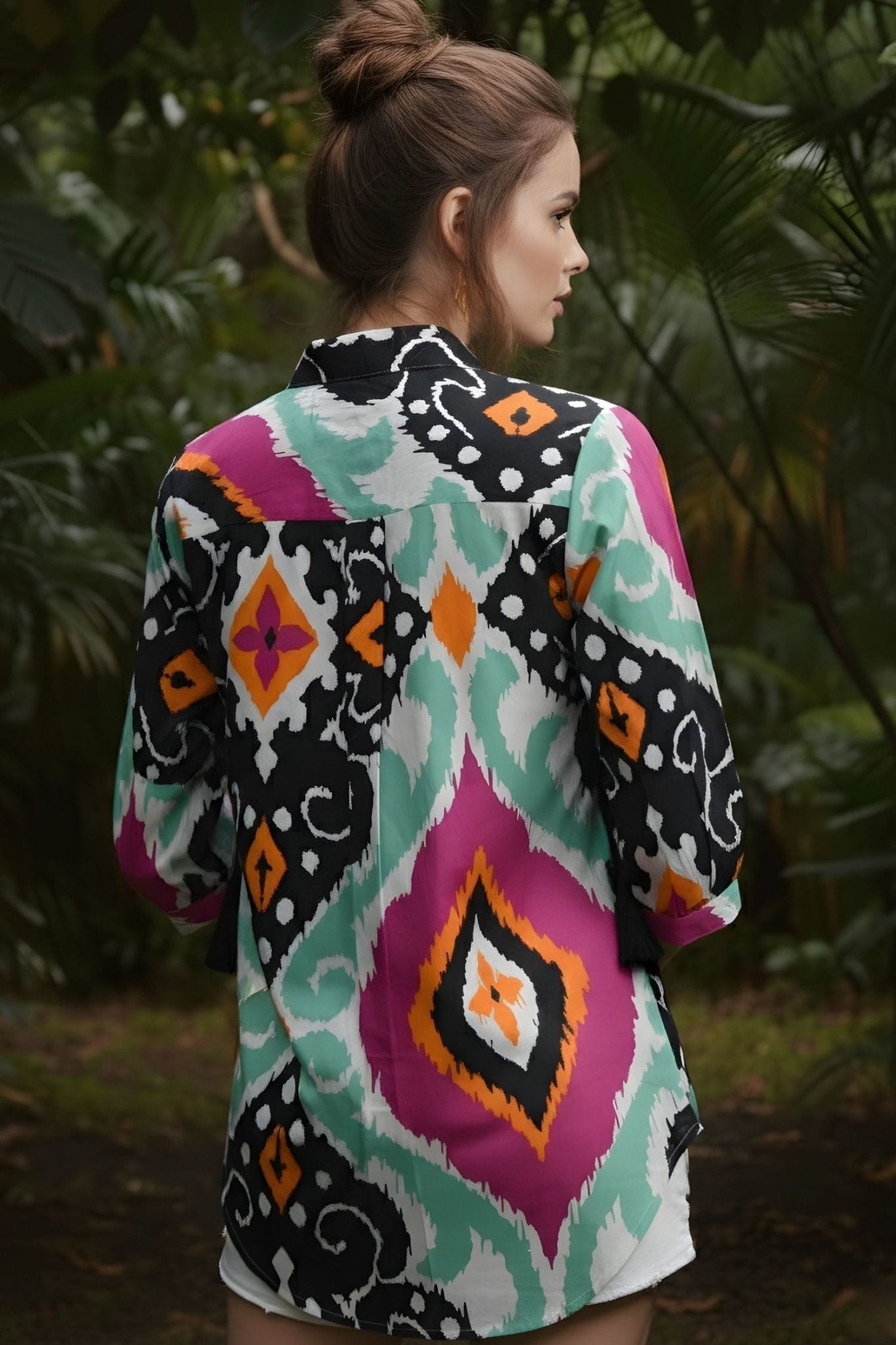 Cotton Shirt with Abstract Print. - Freyaa USA & Canada