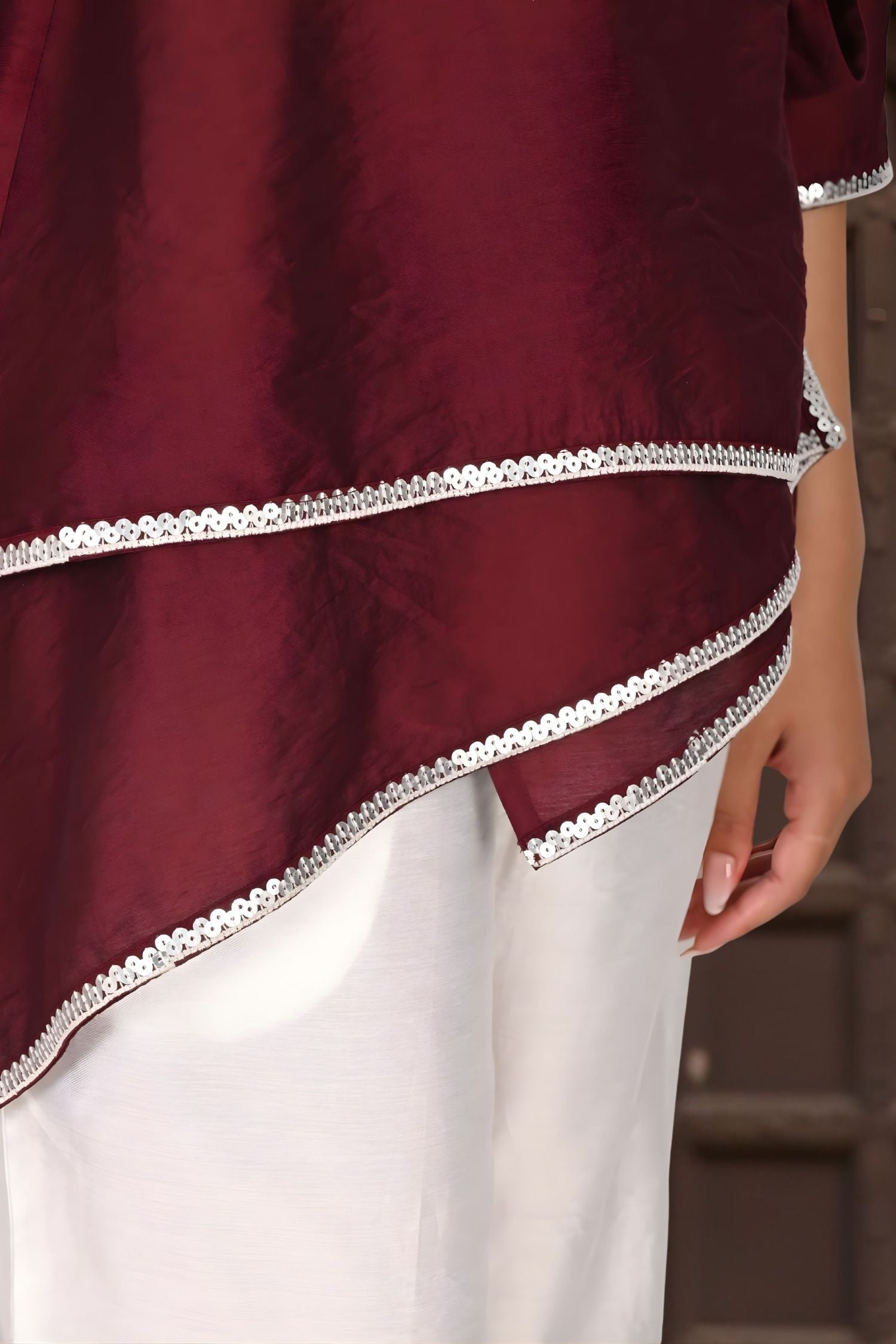 Maroon Wrap-Style Asymmetric Top