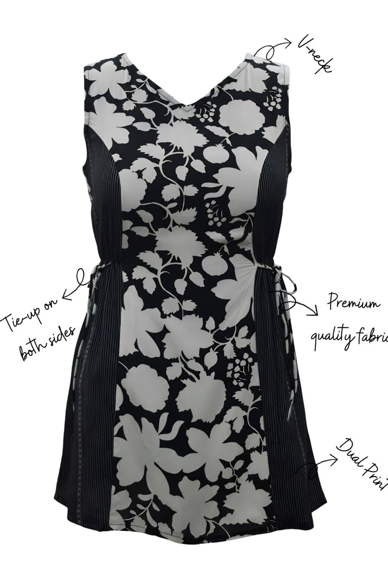 Black and White Floral Sleeveless Top