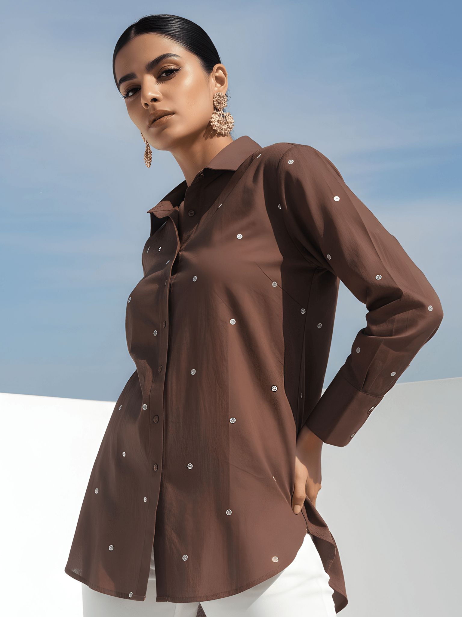 Brown Chic Polka Dot Shirt - Freyaa USA & Canada