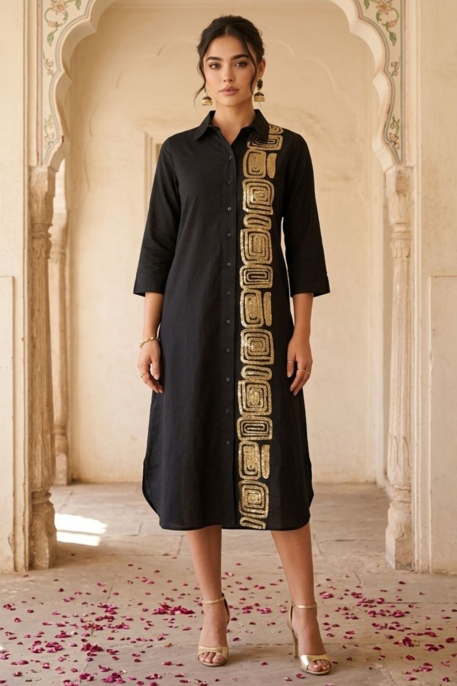 Black Embroidered Shirt Dress