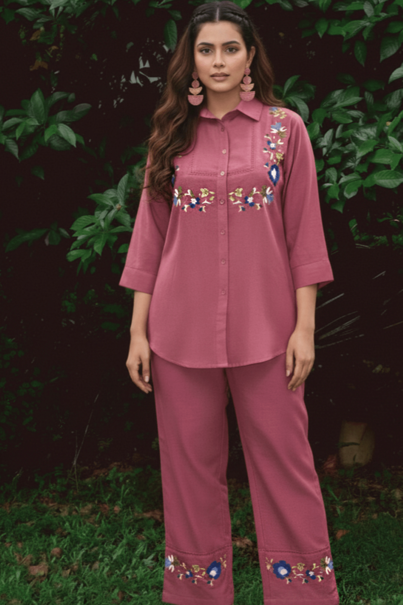 Relaxed Cotton Floral Embroidered Cord Set - Freyaa USA & Canada