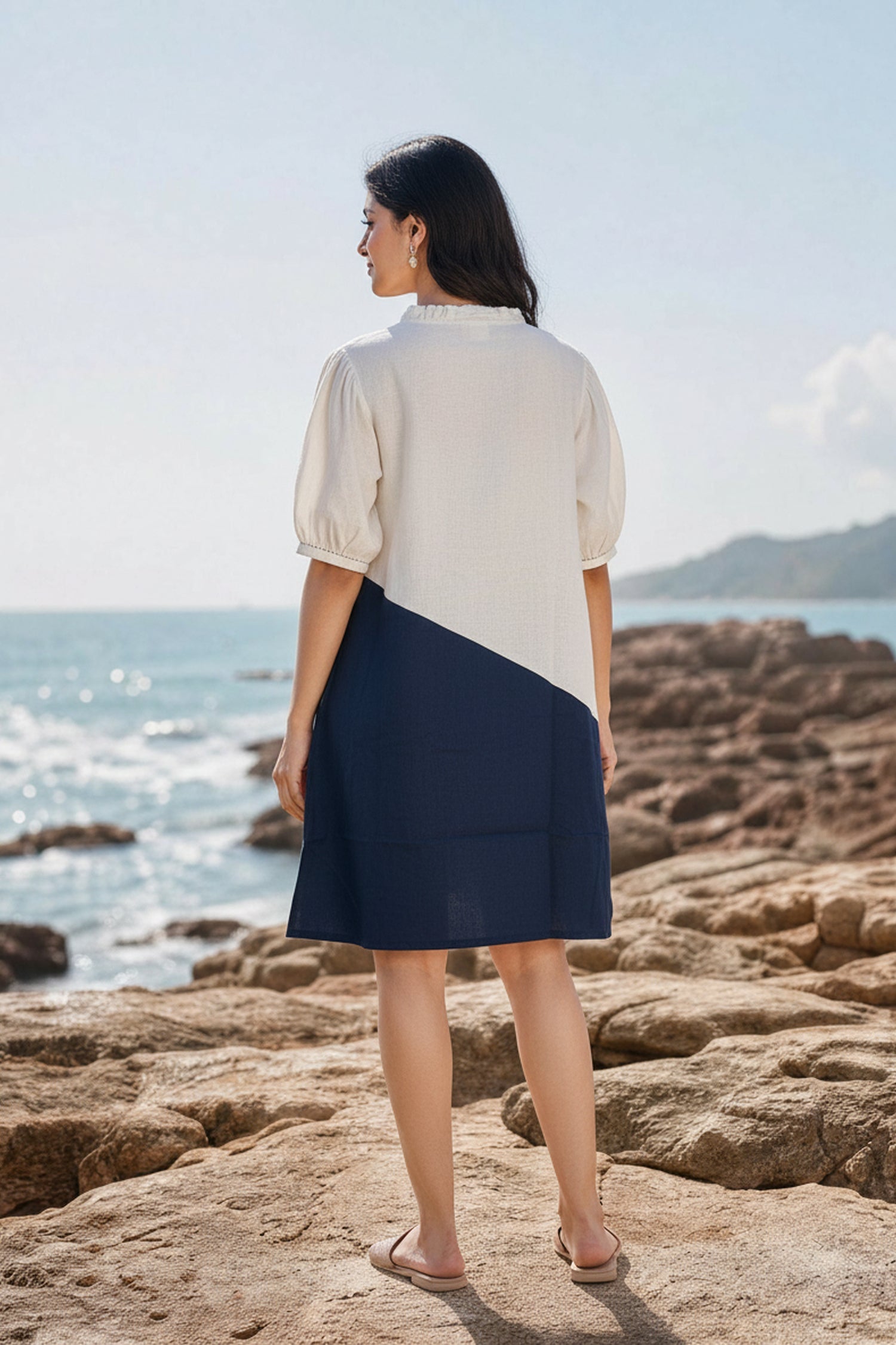 Monochrome Dahlia Cotton Tunic Short Dress