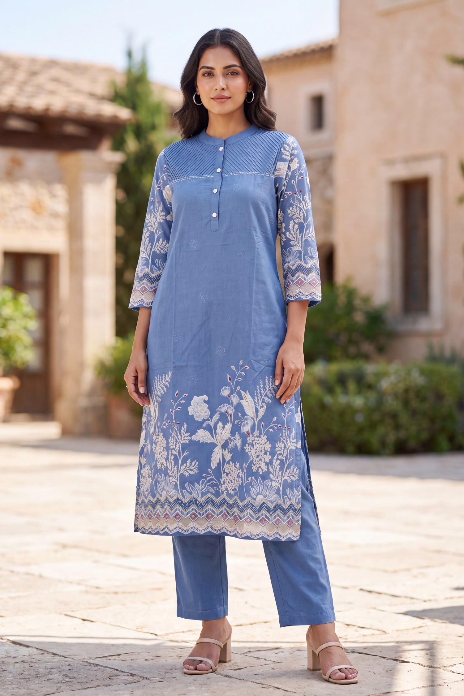 Powder Blue Floral Border CordSet