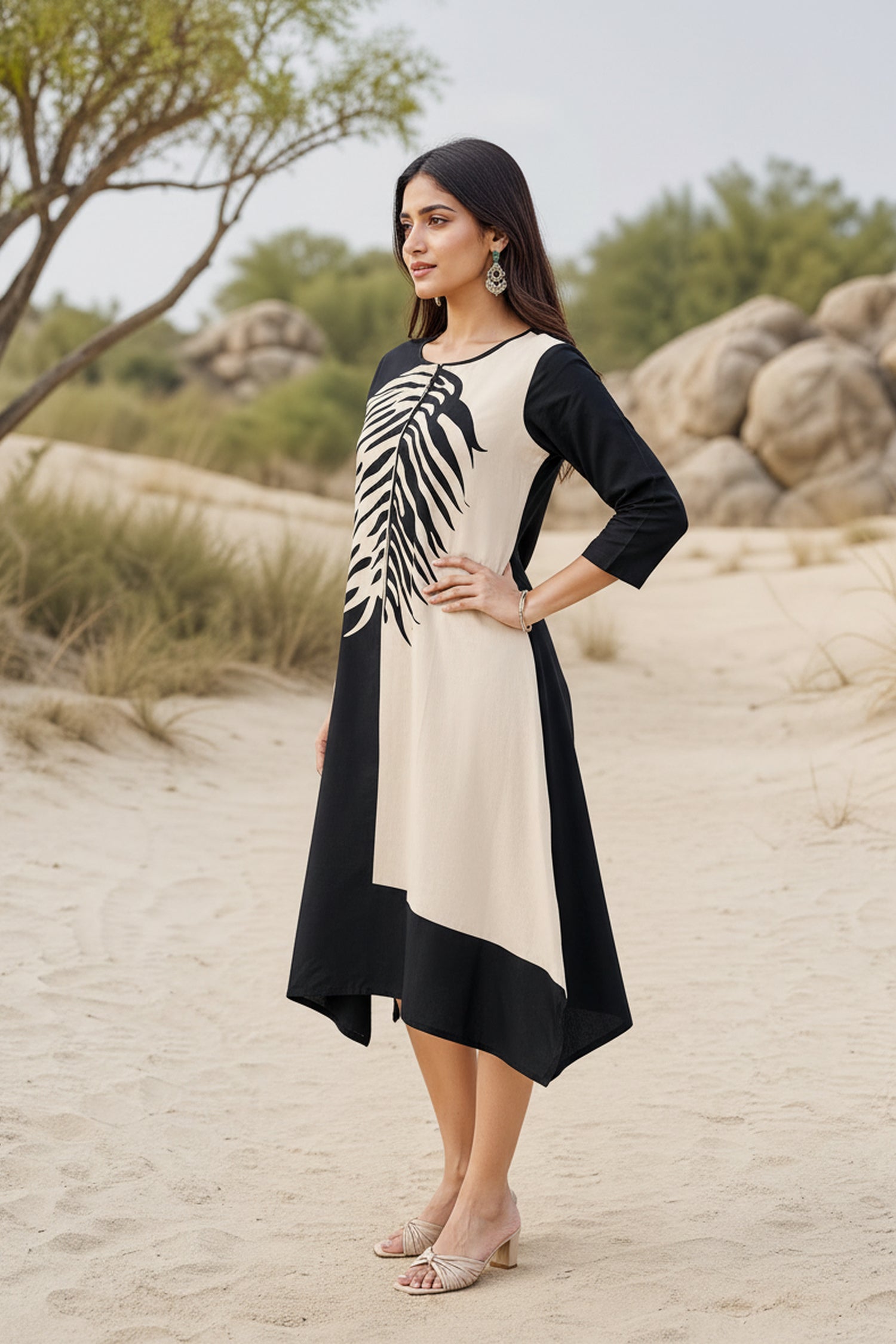 Women's color-Block Zebra Stripe Cotton Tunic Dress