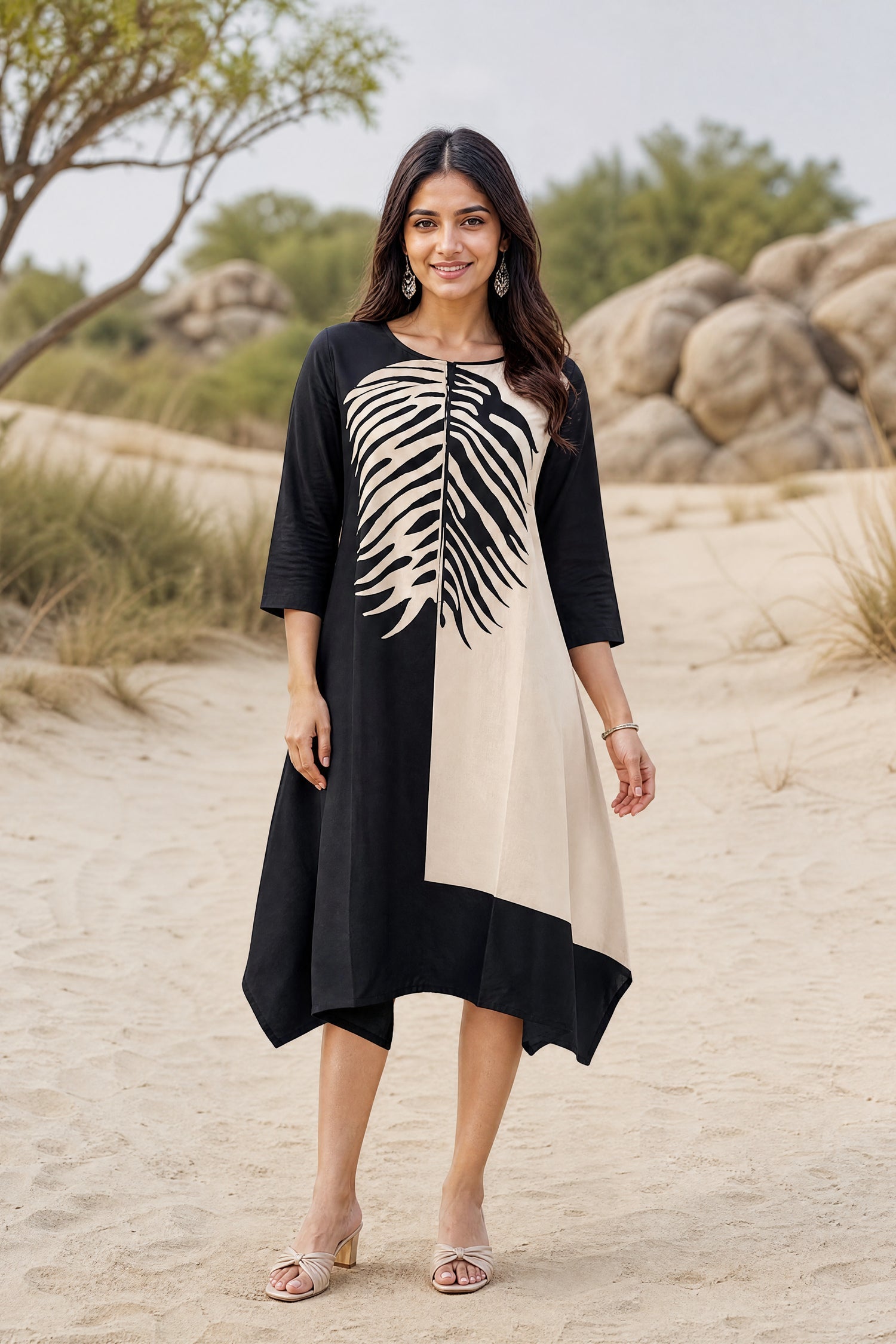 Women's color-Block Zebra Stripe Cotton Tunic Dress