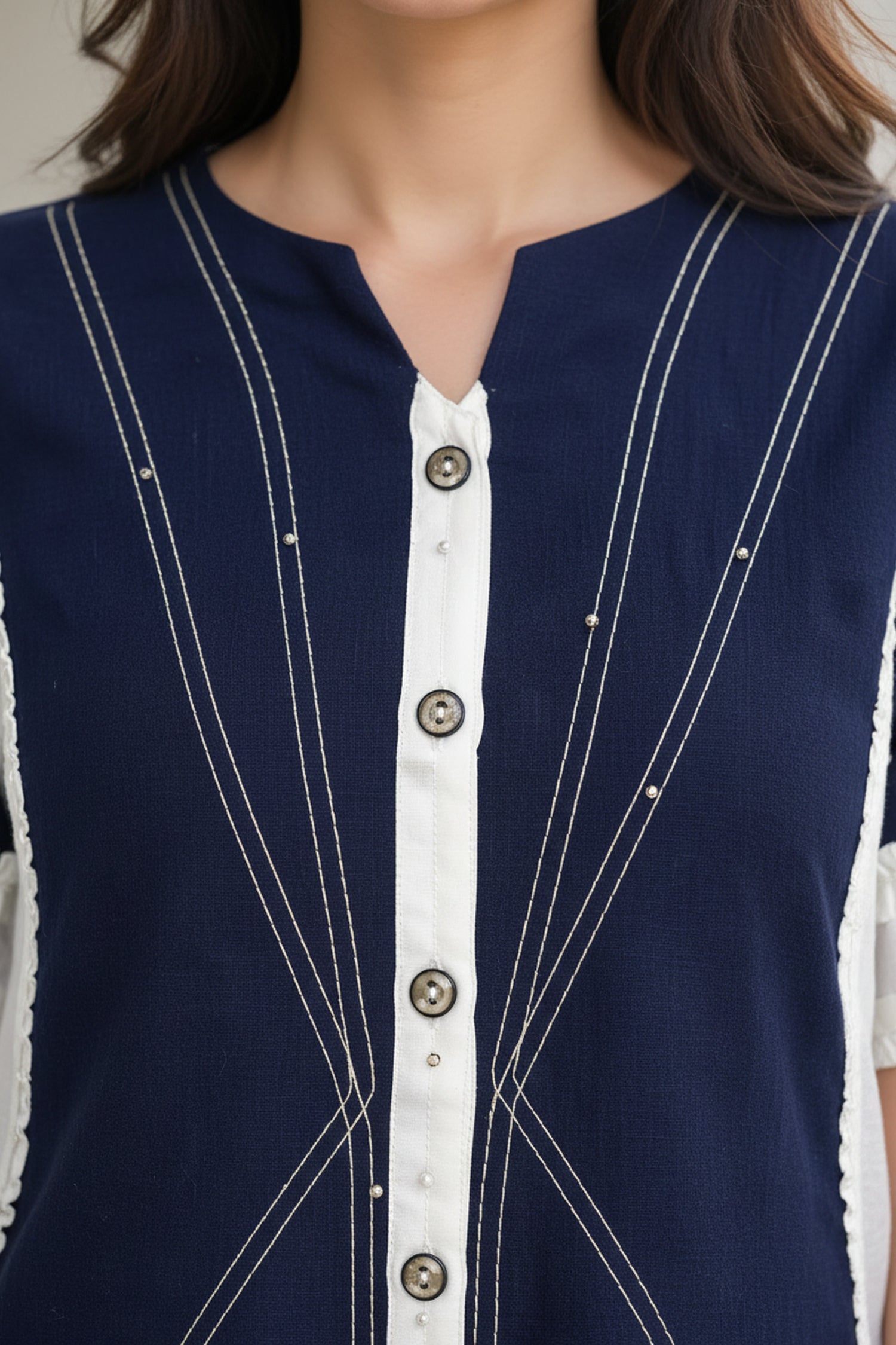 Chic Navy Blue Button Down Top & Wide Leg Trouser Co-Ord set
