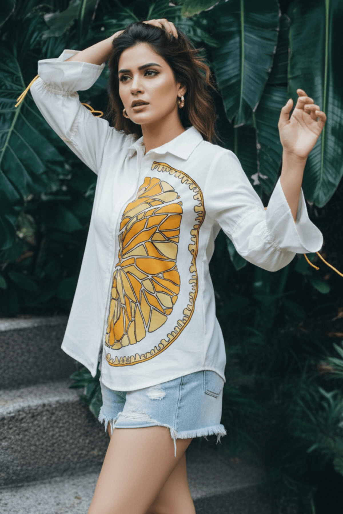 Relaxed Fit Printed Cotton White Shirt - Freyaa USA & Canada