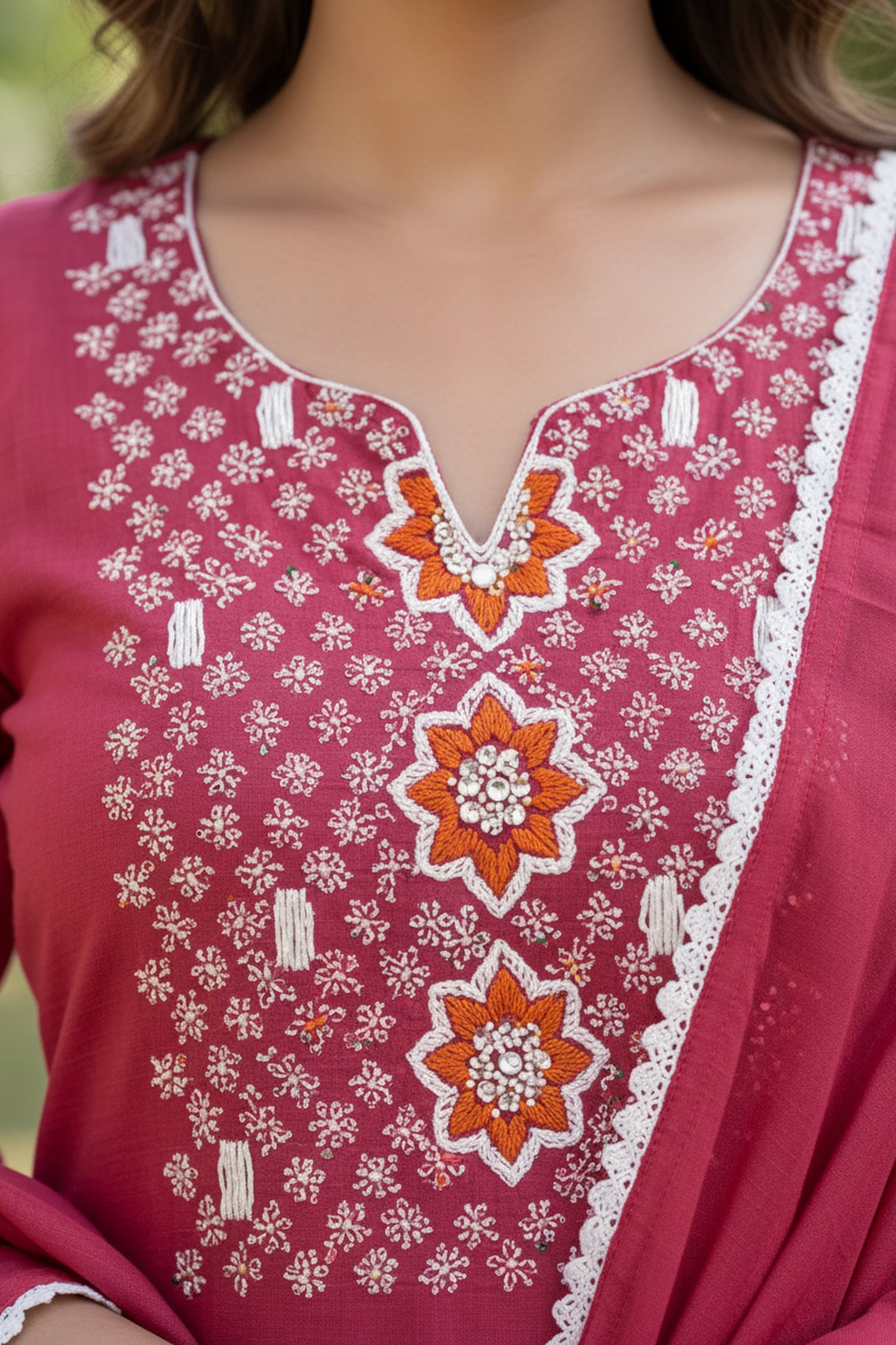 Freyaa Mul Cotton Pink Embroidered Straight Kurta Set with Dupatta