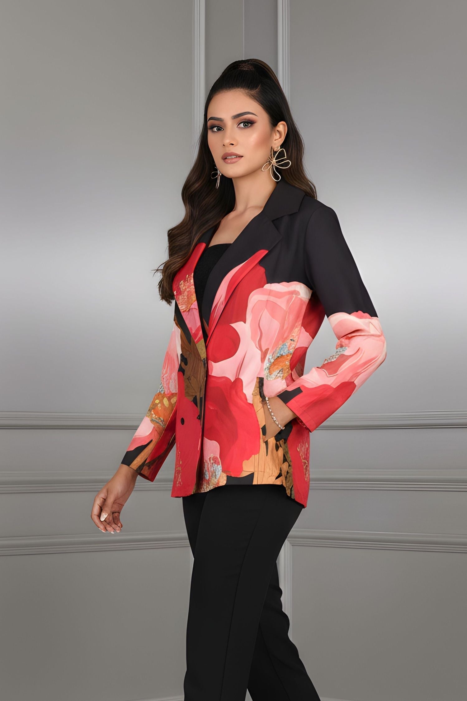 Floral Print Tailored Blazer