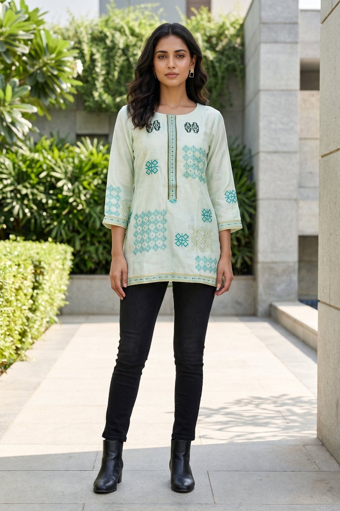 Mint Green Printed Cotton Top - Freyaa USA & Canada
