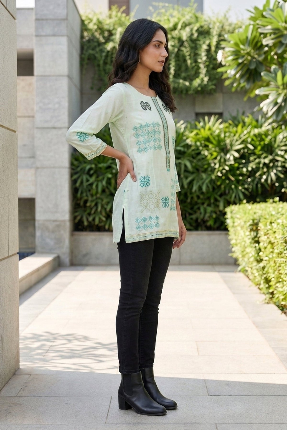 Mint Green Printed Cotton Top - Freyaa USA & Canada