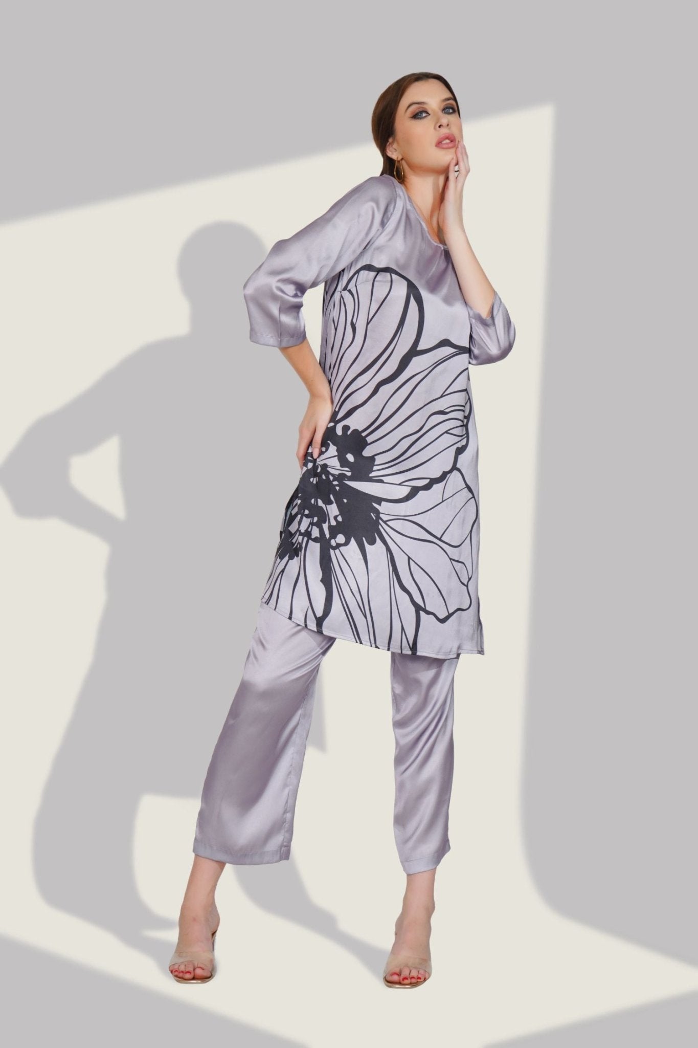 Silver Cord Set with Bold Floral Print - Freyaa USA & Canada