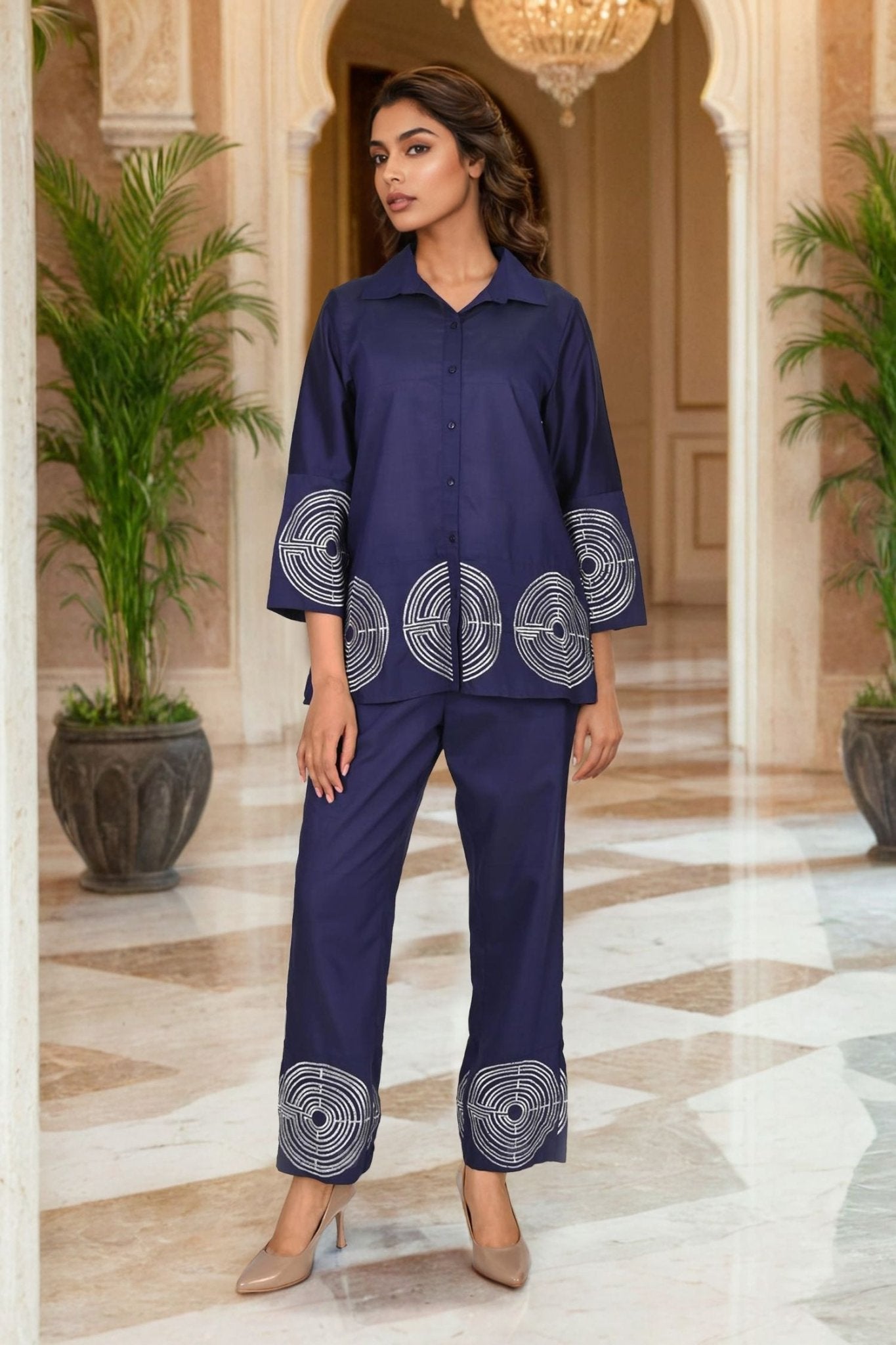 Modern Circle-Pattern Satin Cord Set - Freyaa USA & Canada