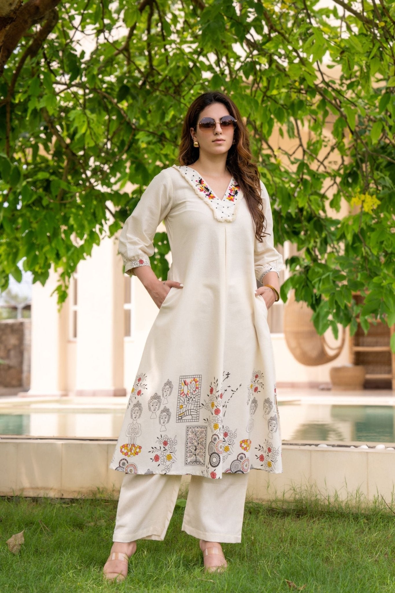 Cord Set with Printed Long Top and Solid Bottom - Freyaa USA & Canada