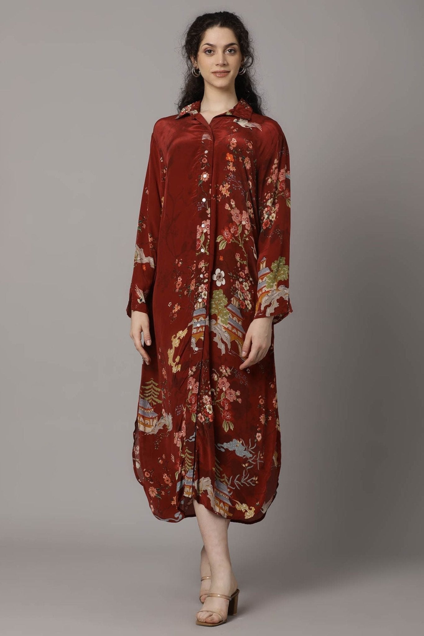 Longline Shirt Dress with Elegant Full Sleeves - Freyaa USA & Canada