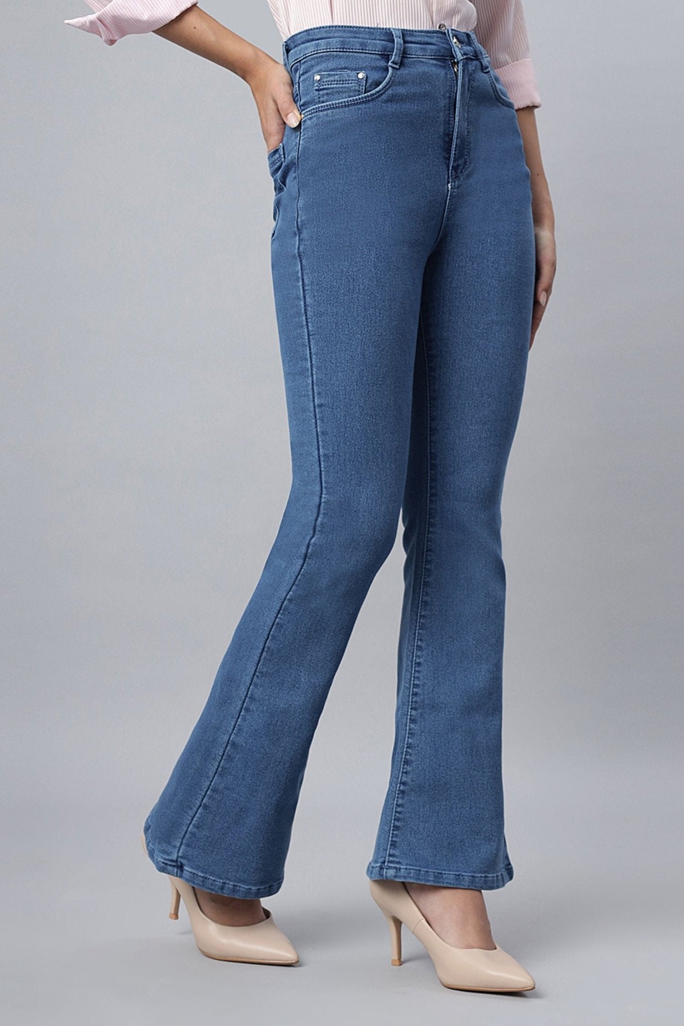 High Waist Stone Bootcut Jeans - Freyaa USA & Canada