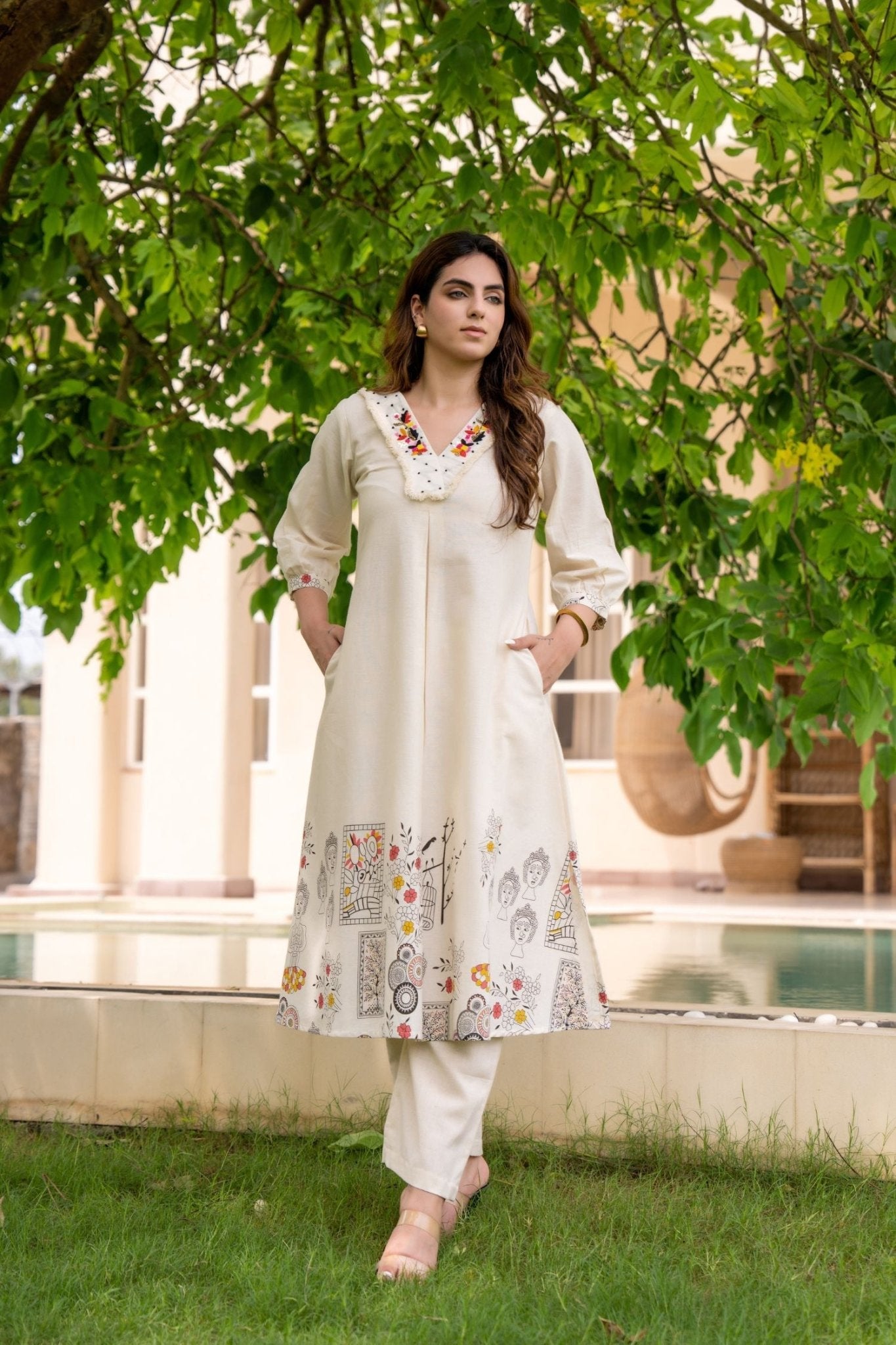 Cord Set with Printed Long Top and Solid Bottom - Freyaa USA & Canada