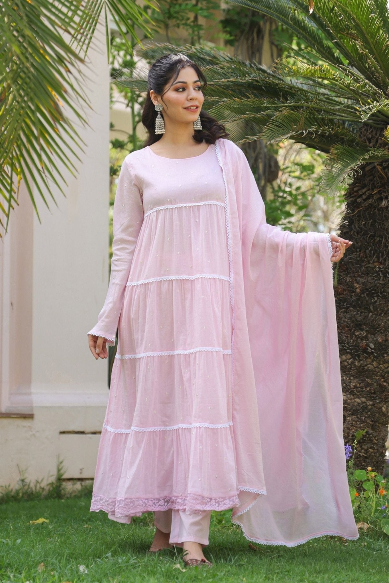 Freyaa Pink Cotton Anarkali Suit Set With Dupatta - Freyaa USA & Canada