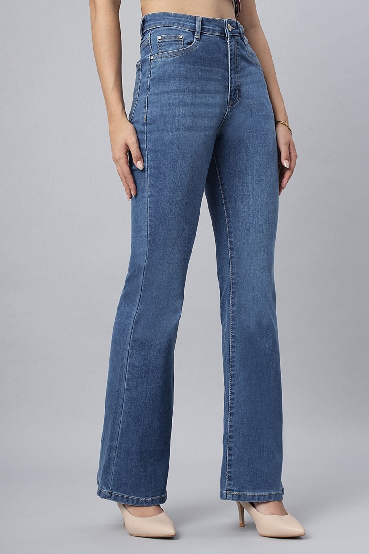 High-Waist Stone Bootcut Jeans - Freyaa USA & Canada