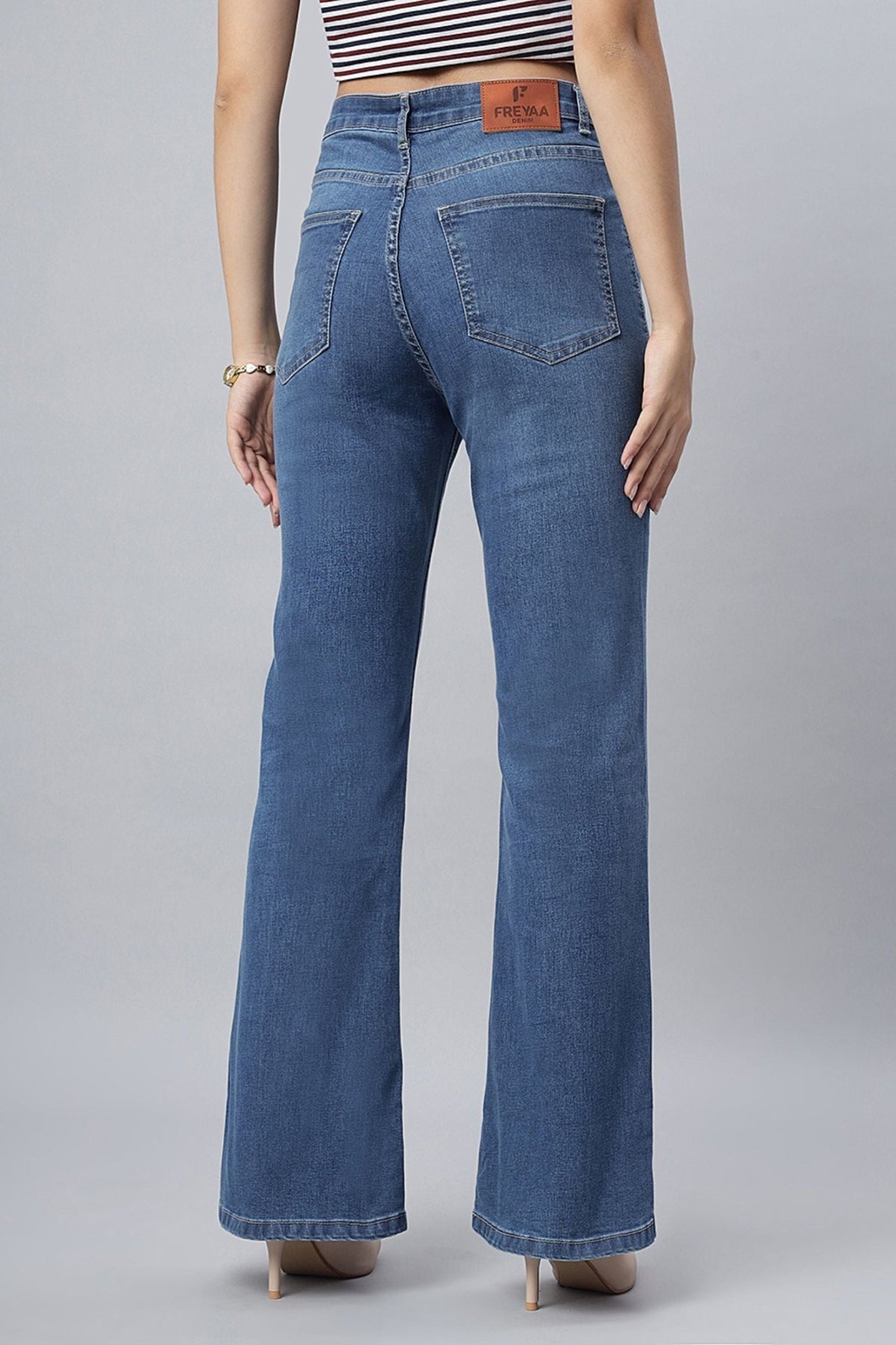 High-Waist Stone Bootcut Jeans - Freyaa USA & Canada