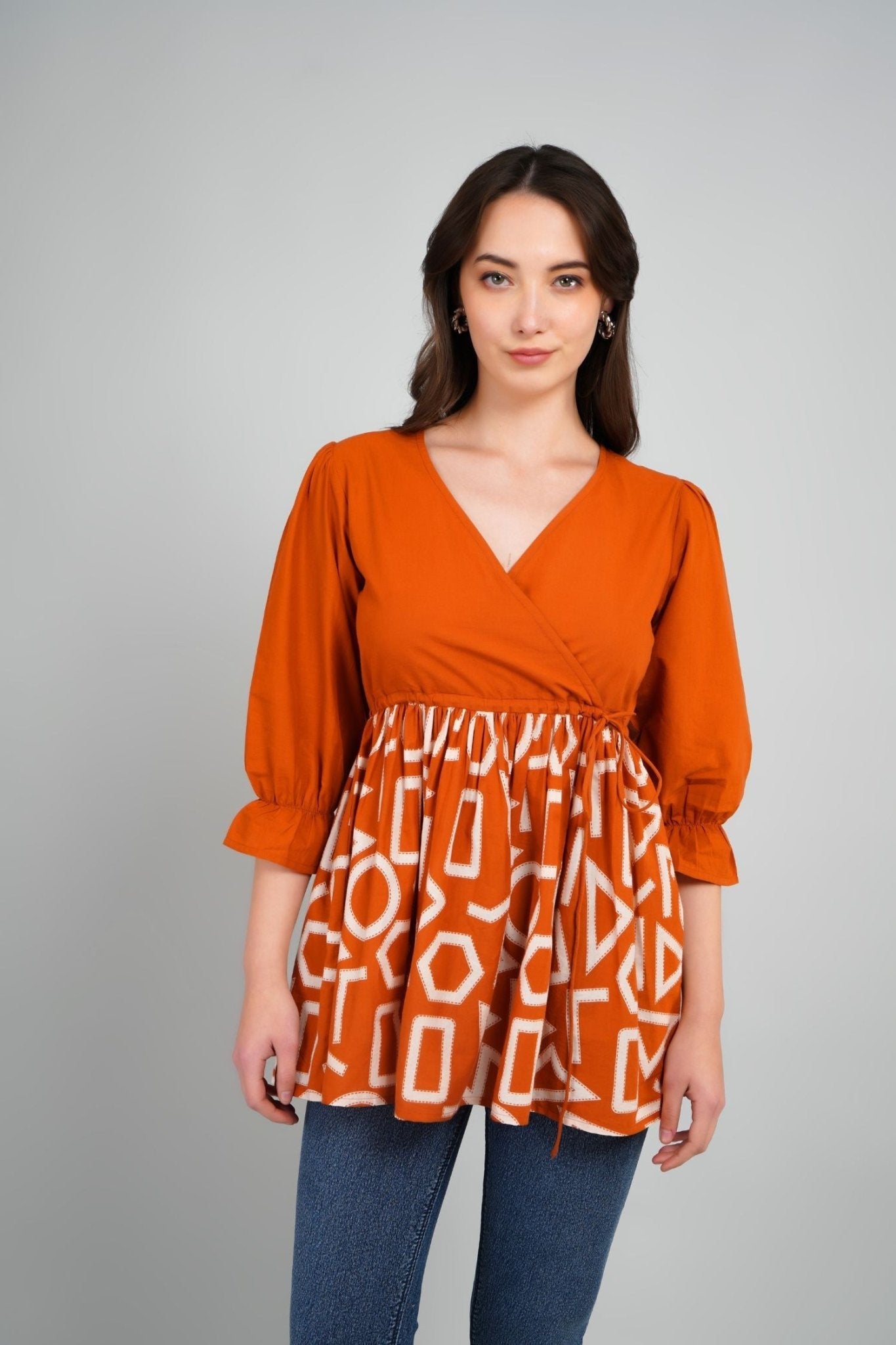 Freyaa Orange Frill Printed Top - Freyaa USA & Canada