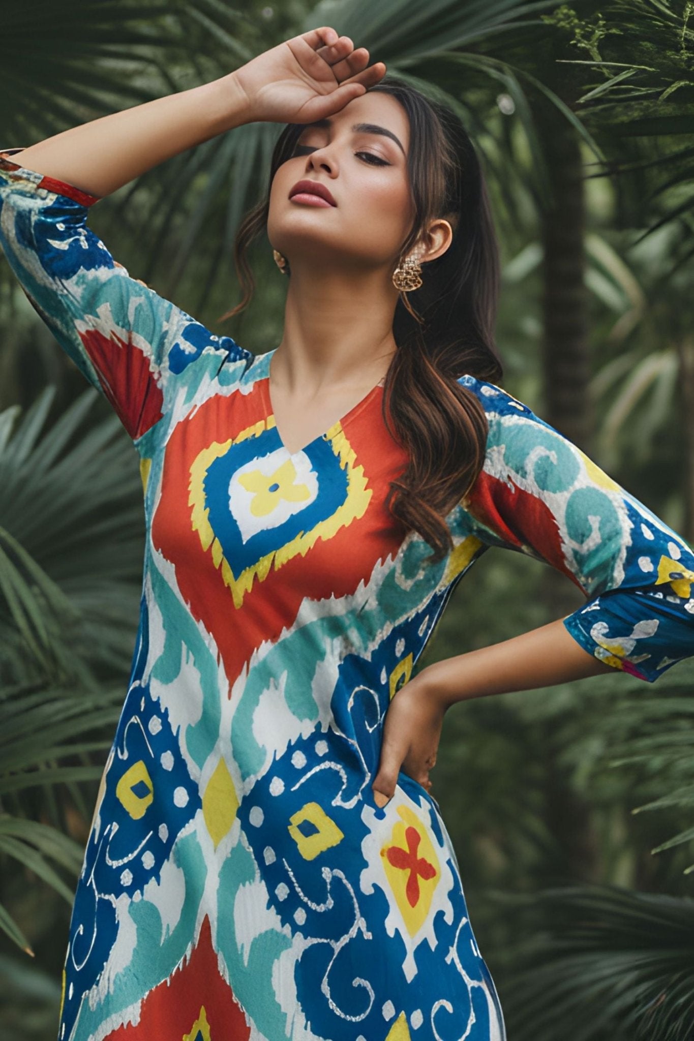 Multicolor Ikat Geometric Cotton Co-ord Set - Freyaa USA & Canada