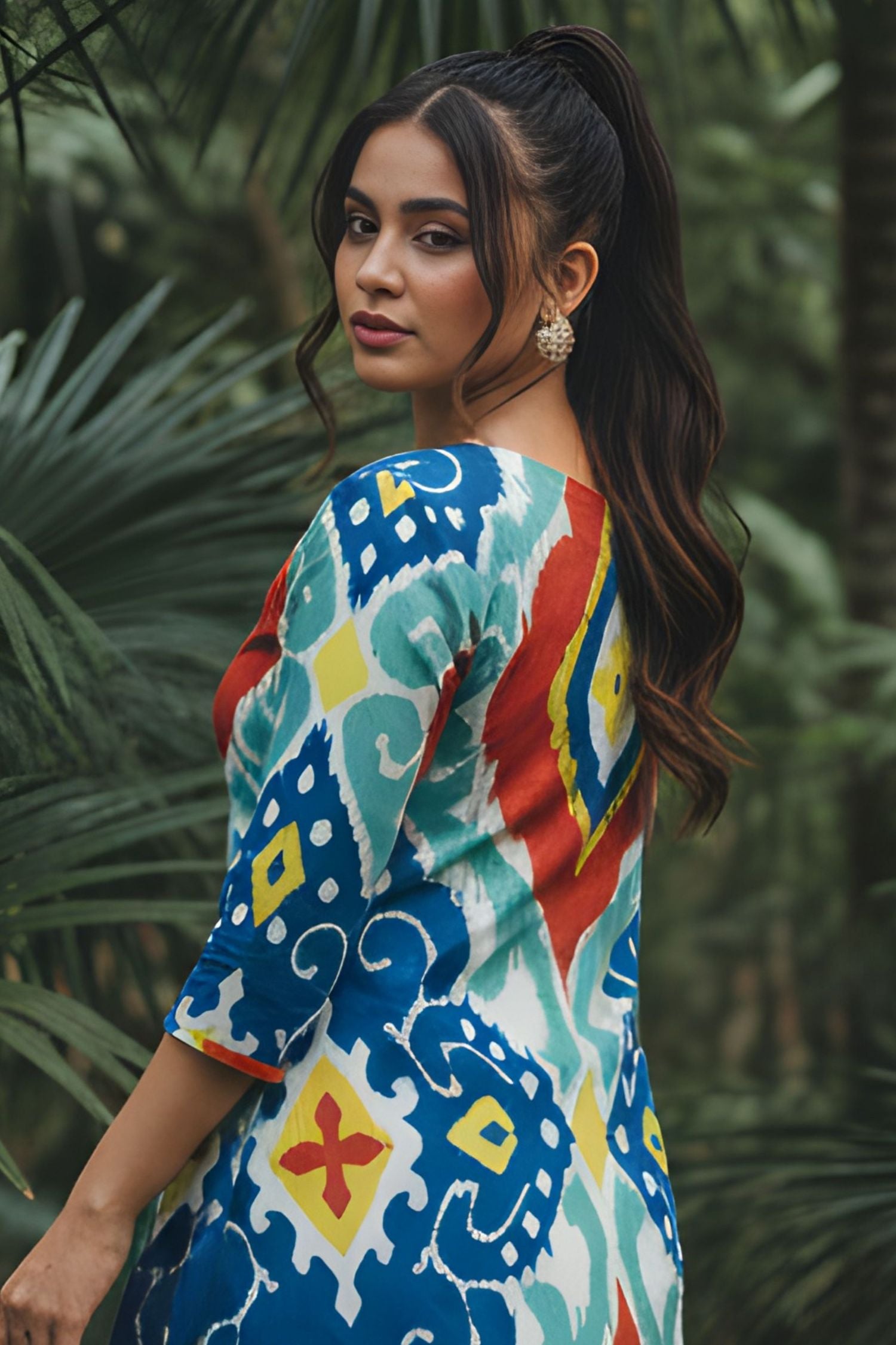 Multicolor Ikat Geometric Cotton Co-ord Set - Freyaa USA & Canada