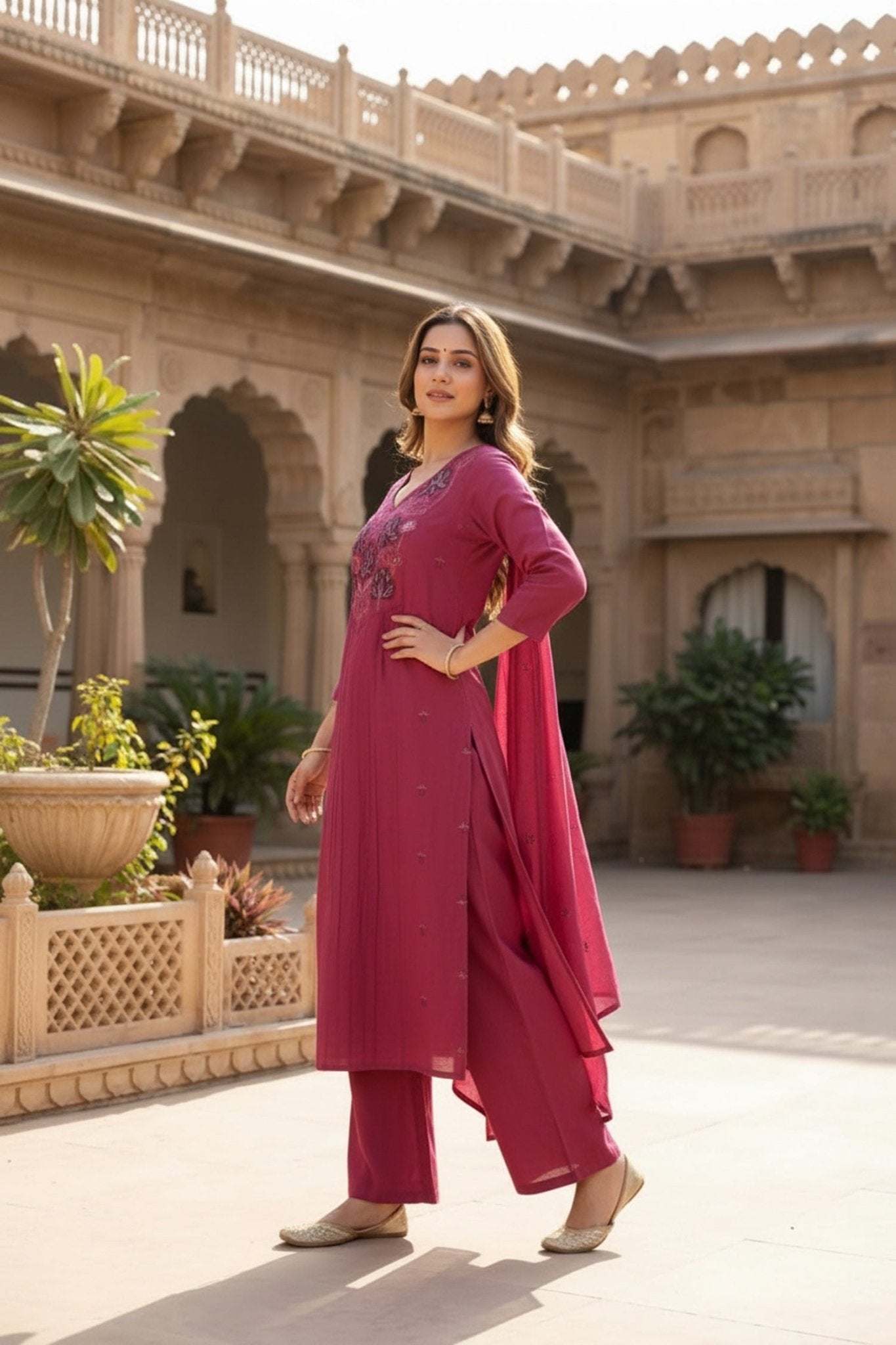 Classic Wine Cotton Three-Piece Set - Freyaa USA & Canada