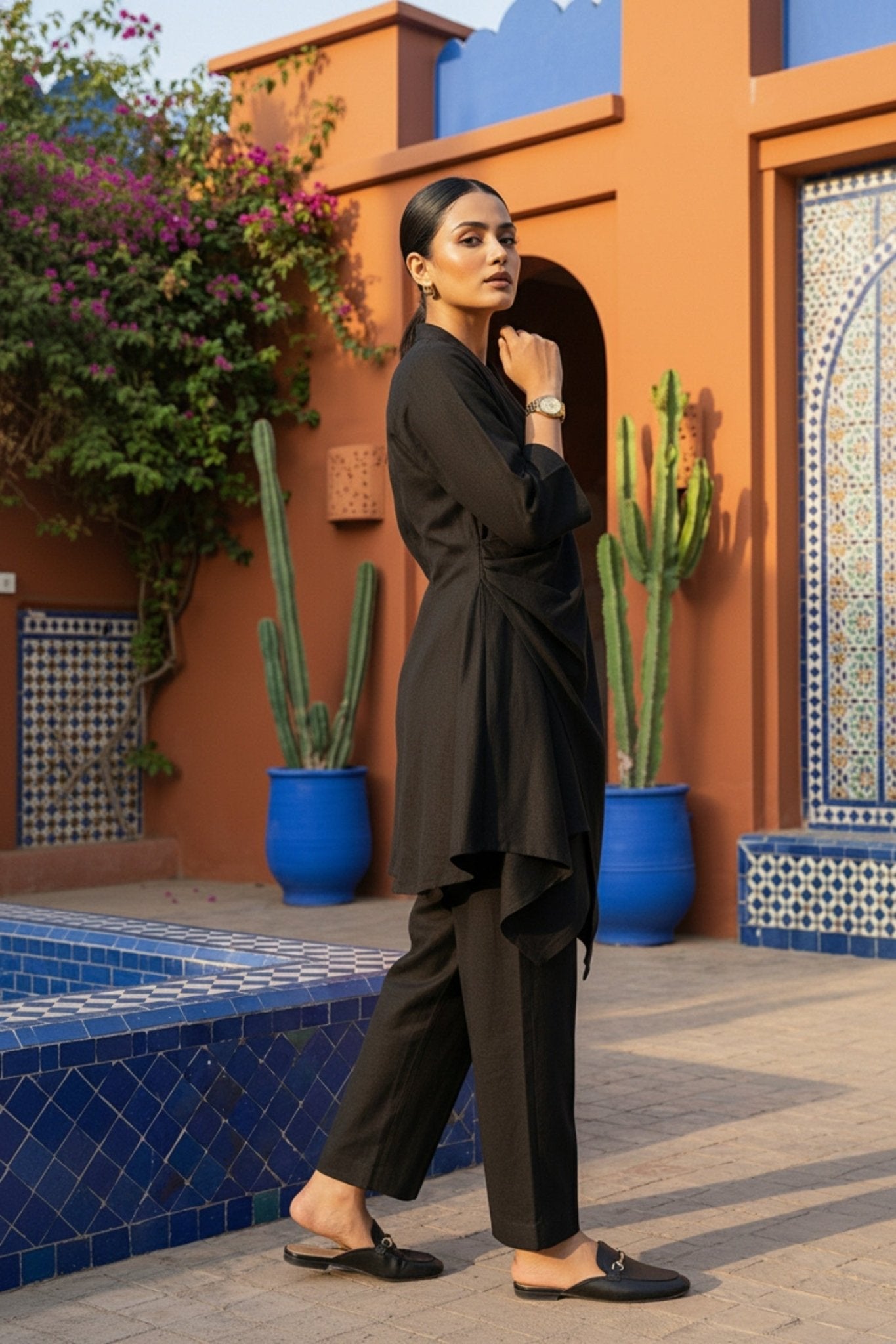 Black High-Low Front Style Cotton Co-ord Set - Freyaa USA & Canada